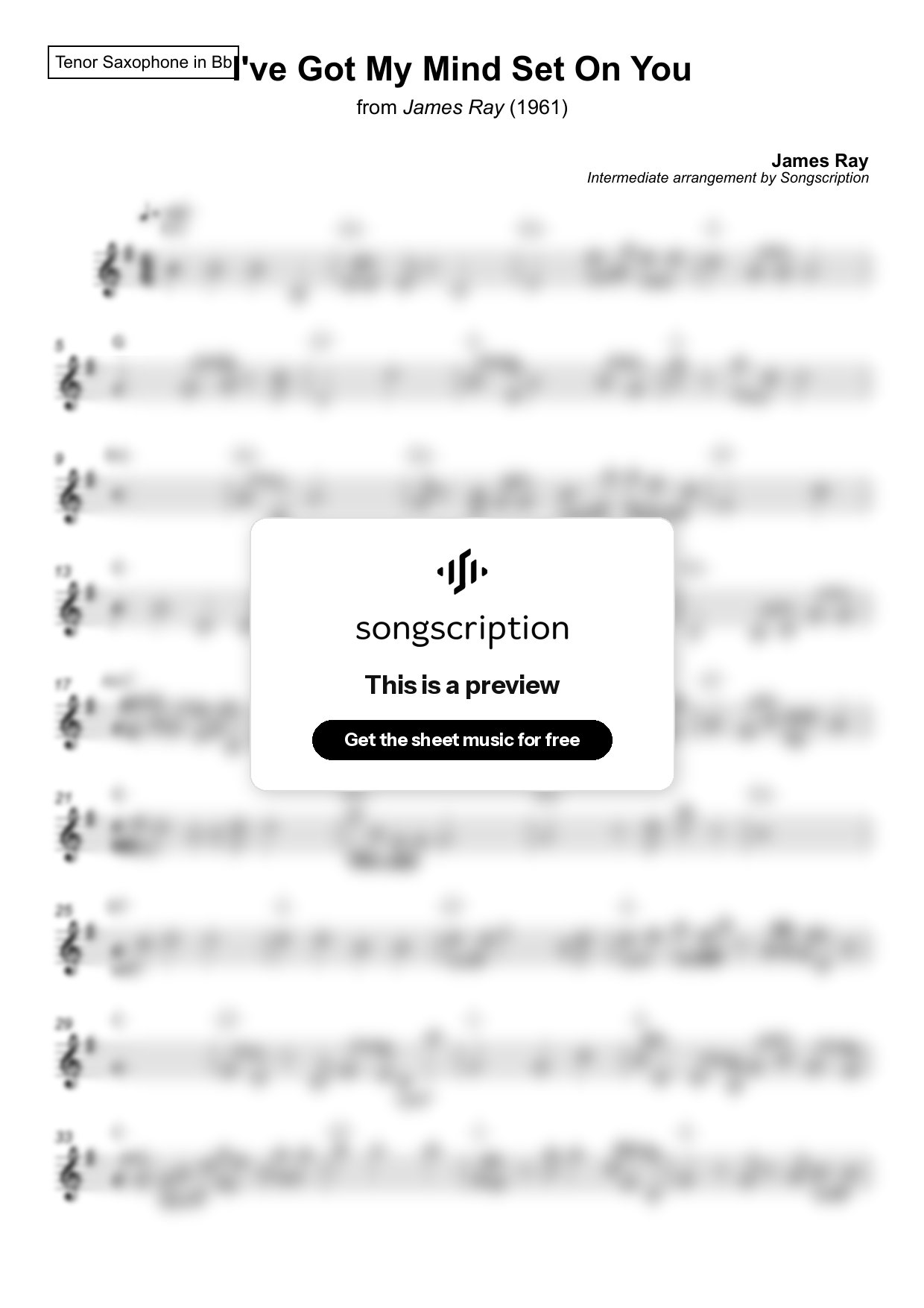 Intermediate Tenor Sax Sheet Music for "I've Got My Mind Set On You" by James Ray