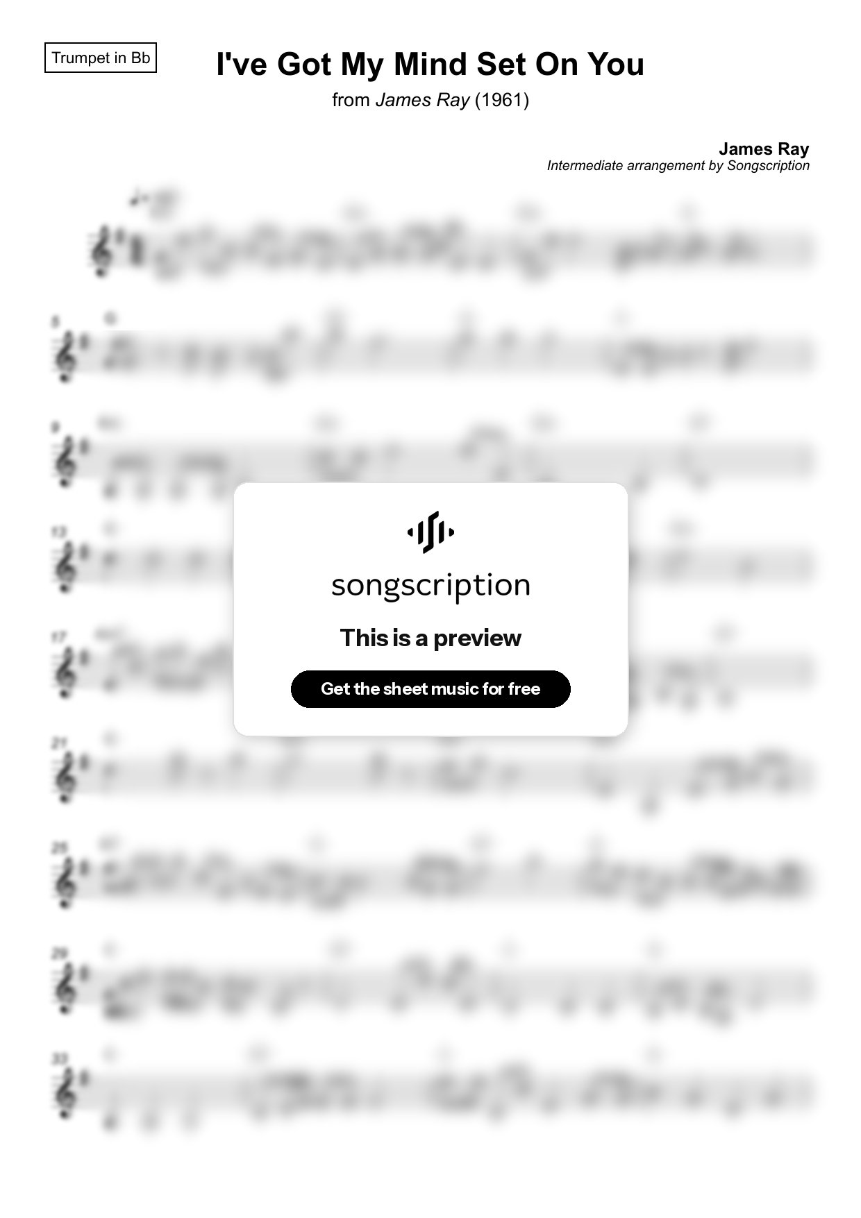 Intermediate Trumpet Sheet Music for "I've Got My Mind Set On You" by James Ray