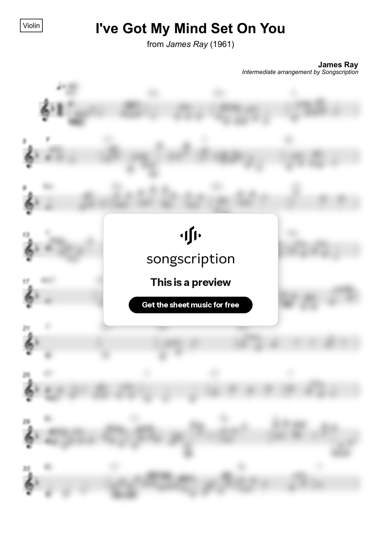 Intermediate Violin Sheet Music for "I've Got My Mind Set On You" by James Ray