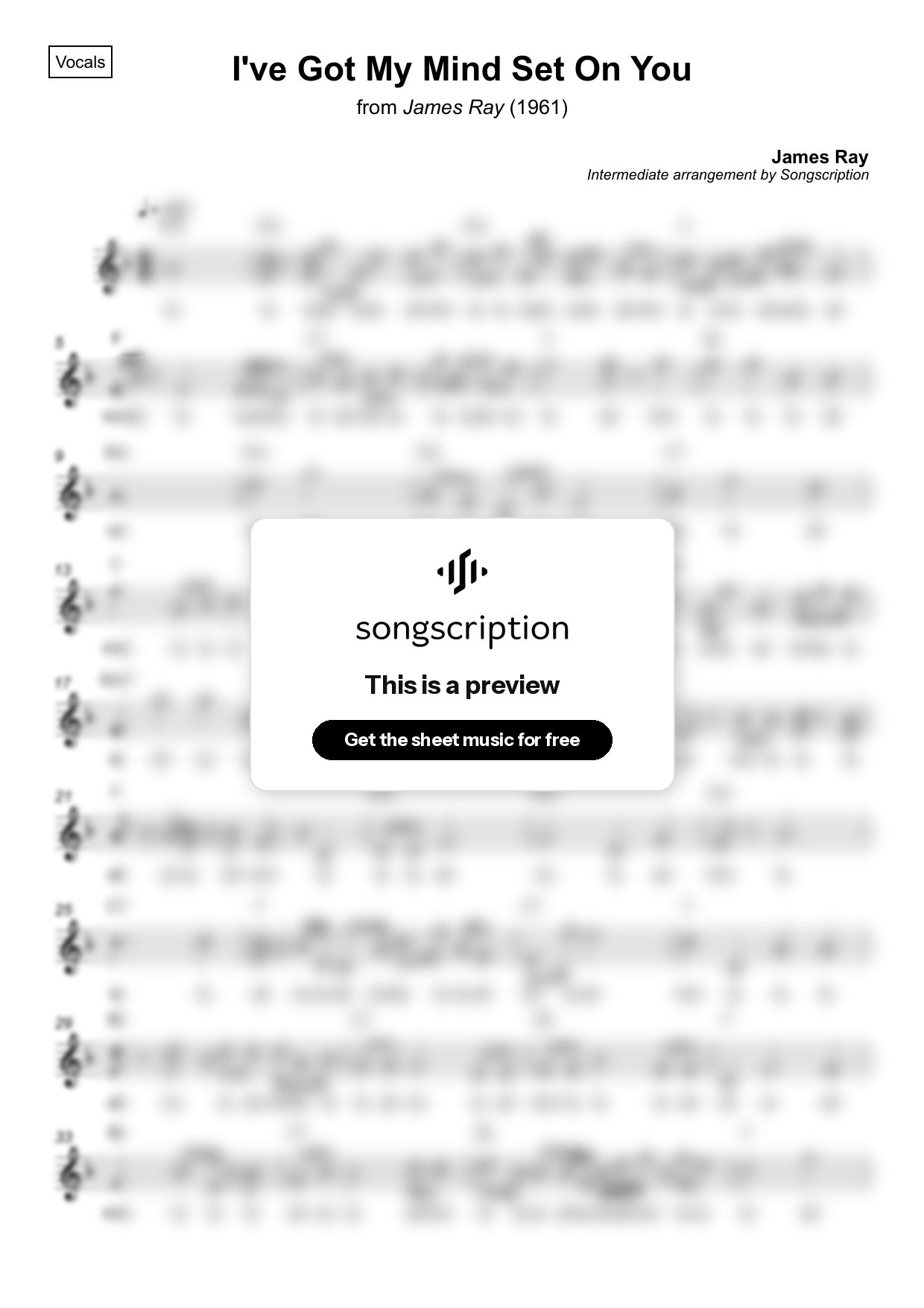 Intermediate Vocals Sheet Music for "I've Got My Mind Set On You" by James Ray