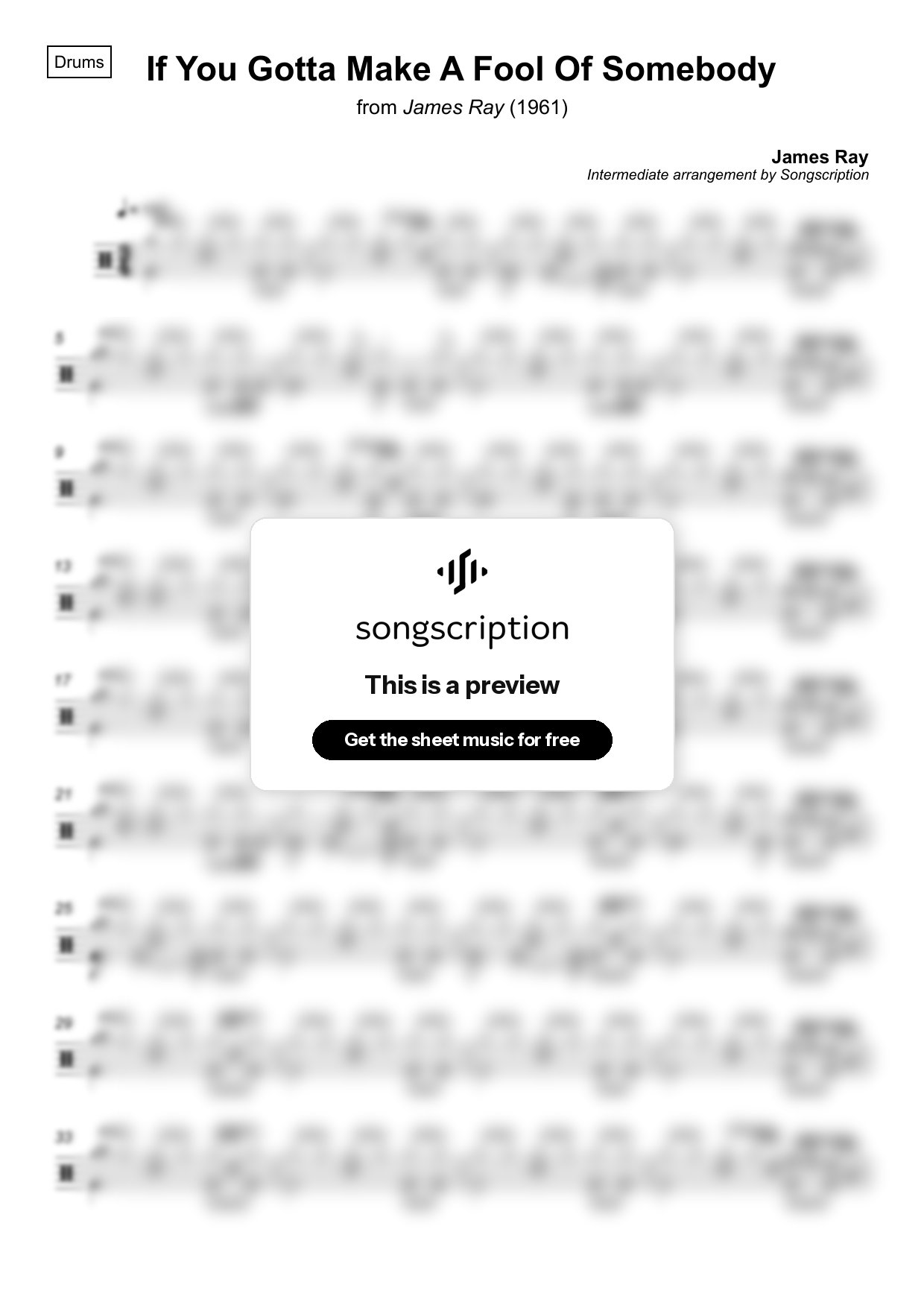 Intermediate Drums Sheet Music for "If You Gotta Make A Fool Of Somebody" by James Ray