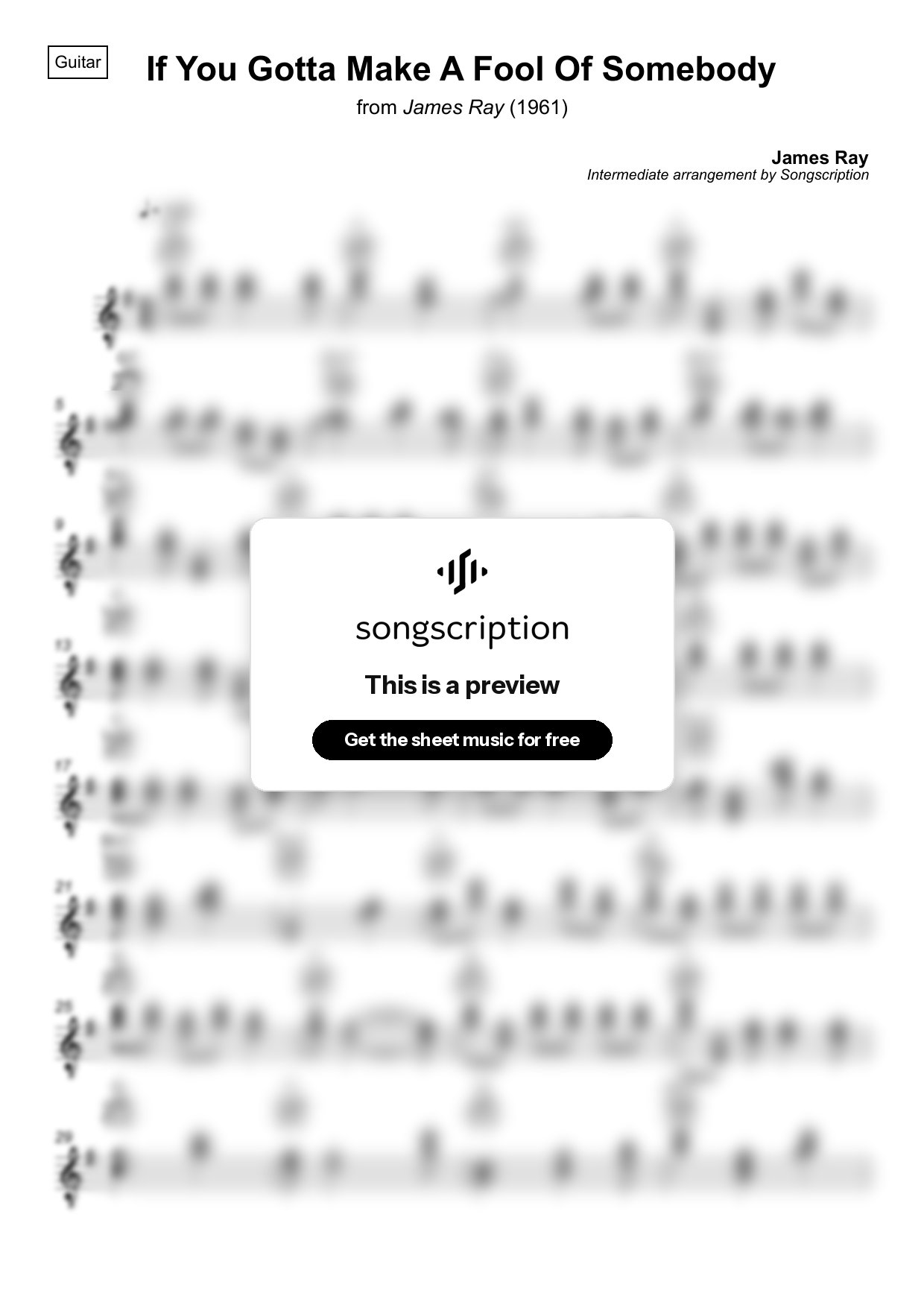 Intermediate Acoustic Guitar Sheet Music for "If You Gotta Make A Fool Of Somebody" by James Ray