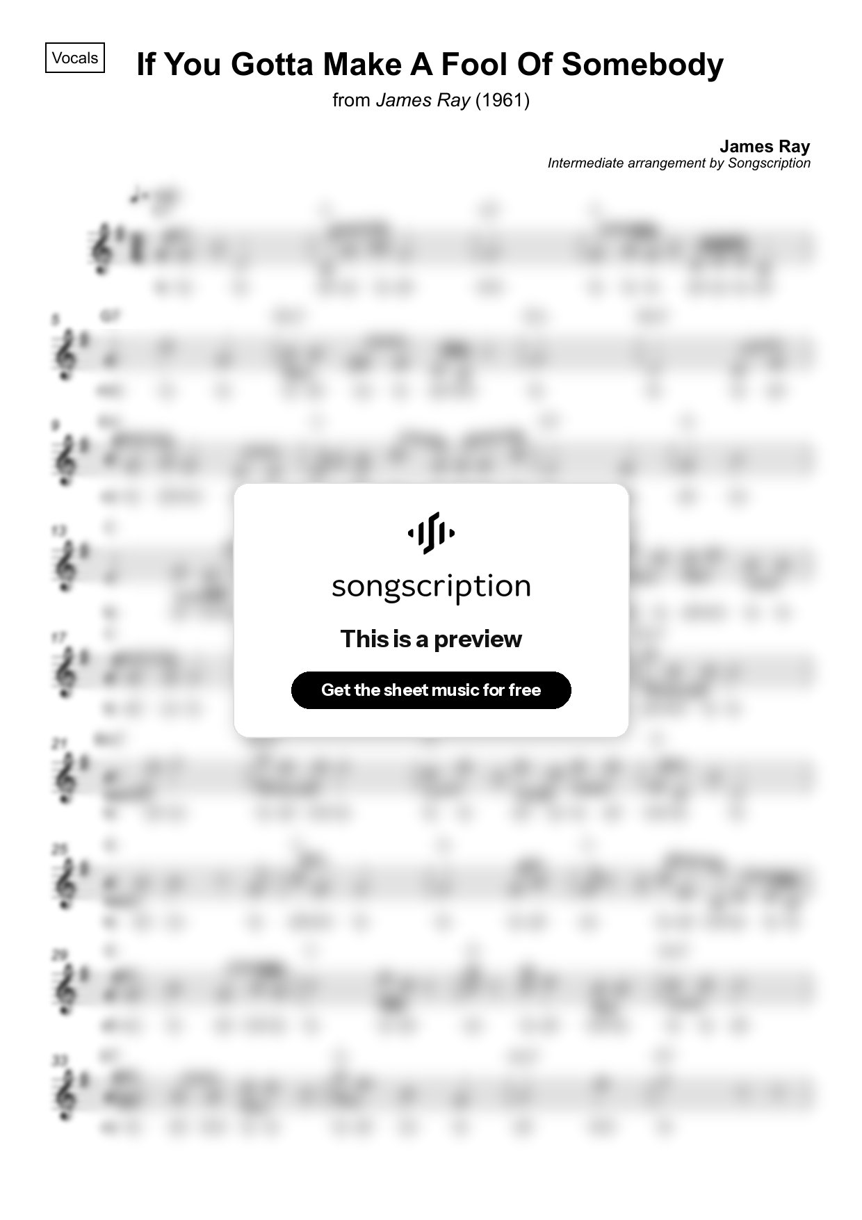 Intermediate Vocals Sheet Music for "If You Gotta Make A Fool Of Somebody" by James Ray