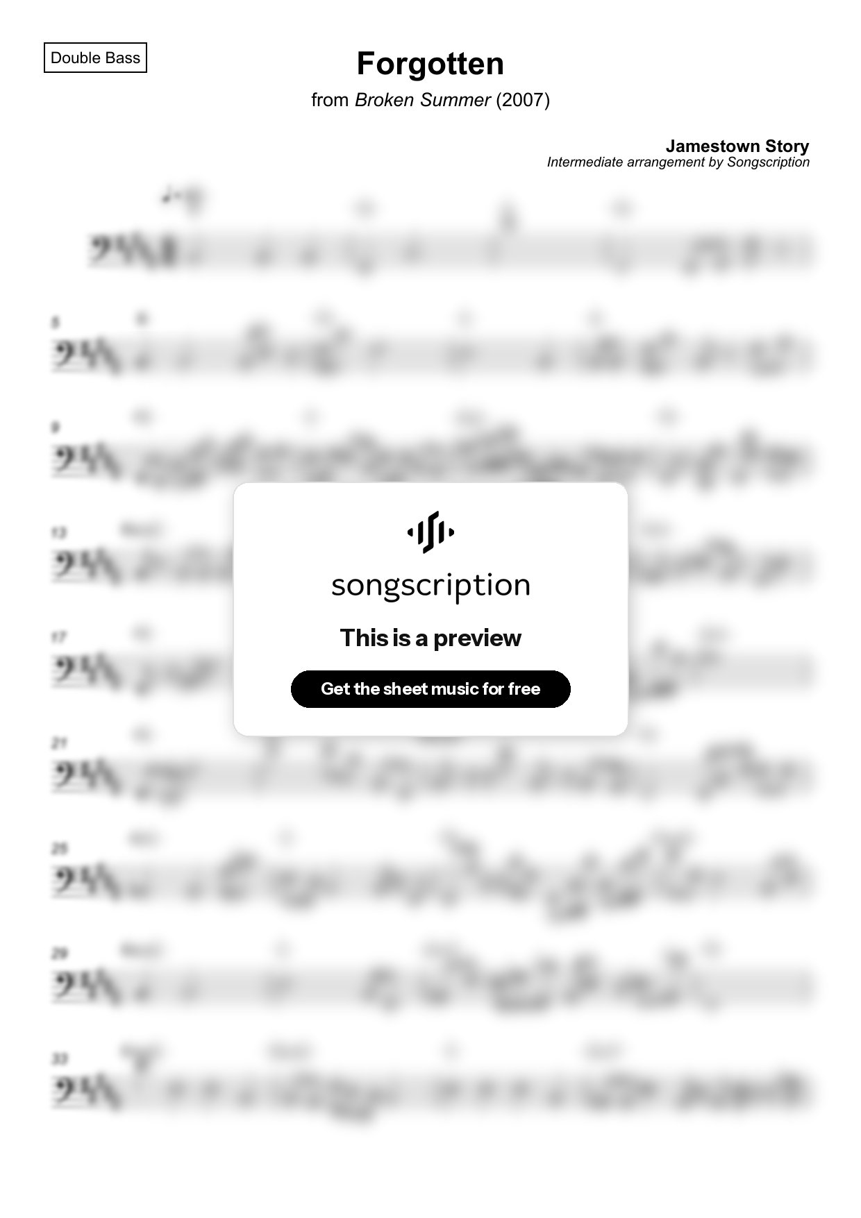 Intermediate Double Bass Sheet Music for "Forgotten" by Jamestown Story