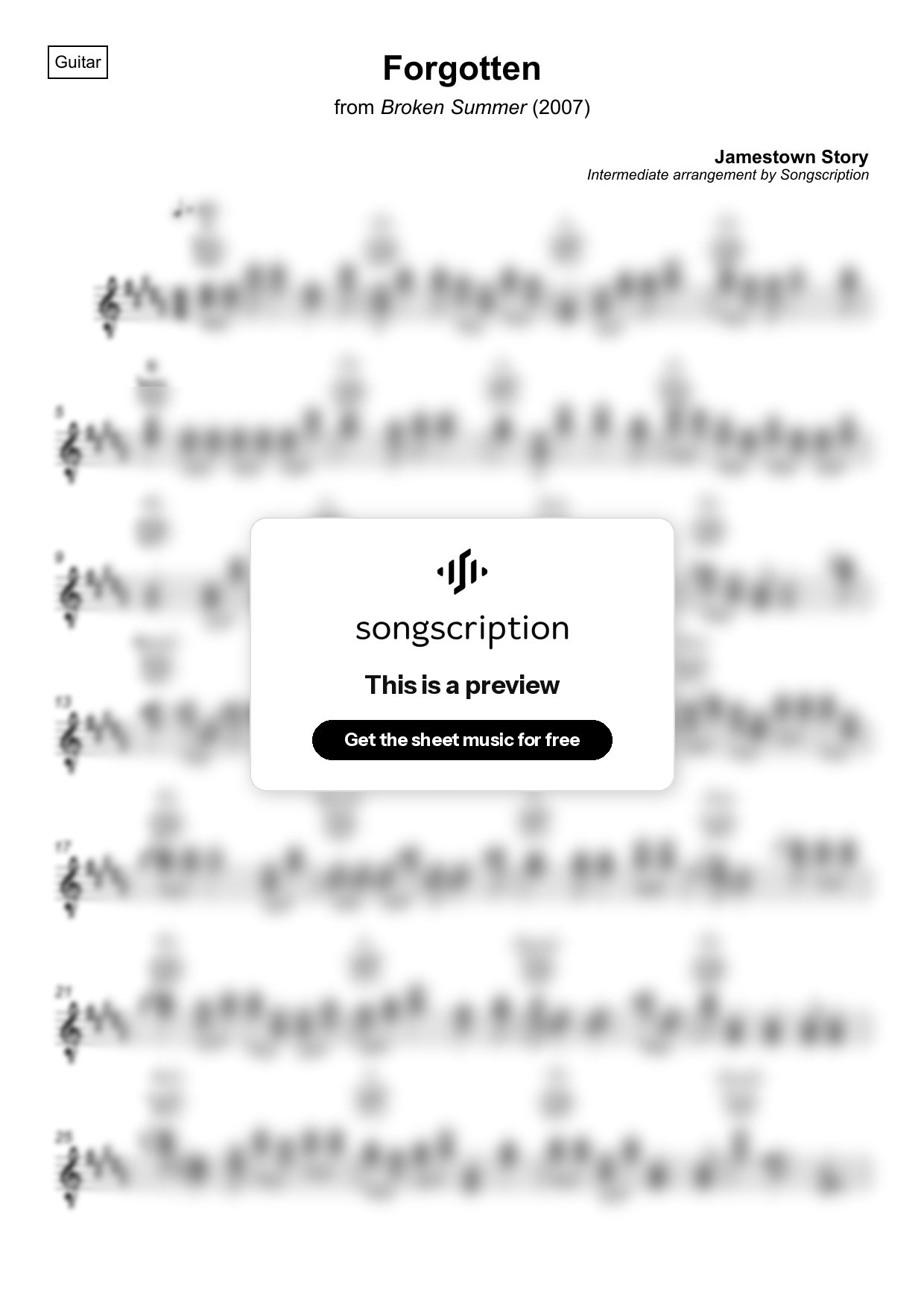Intermediate Acoustic Guitar Sheet Music for "Forgotten" by Jamestown Story