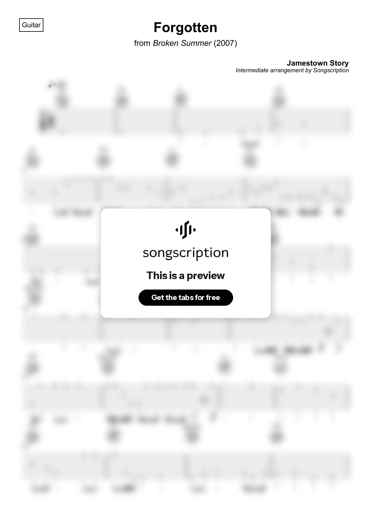 Intermediate Acoustic Guitar Tabs for "Forgotten" by Jamestown Story