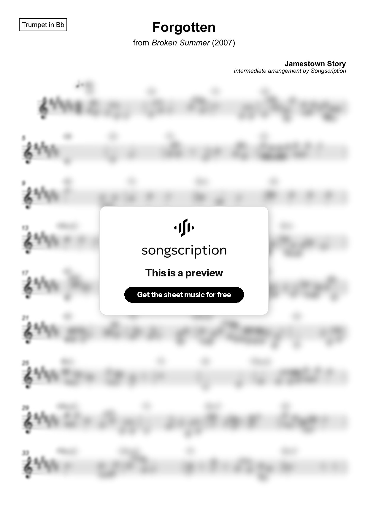 Intermediate Trumpet Sheet Music for "Forgotten" by Jamestown Story