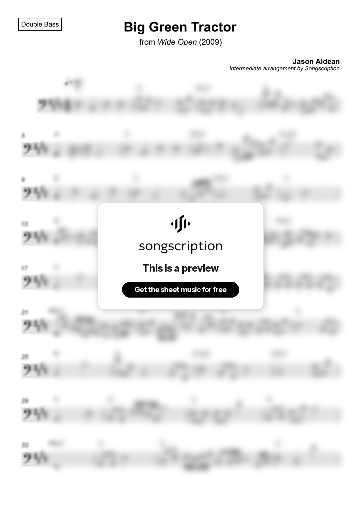Intermediate Double Bass Sheet Music for "Big Green Tractor" by Jason Aldean