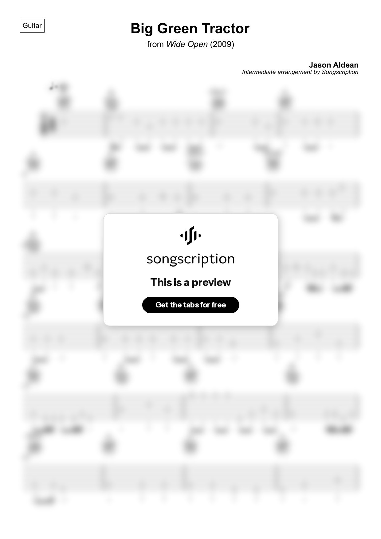 Intermediate Acoustic Guitar Tabs for "Big Green Tractor" by Jason Aldean