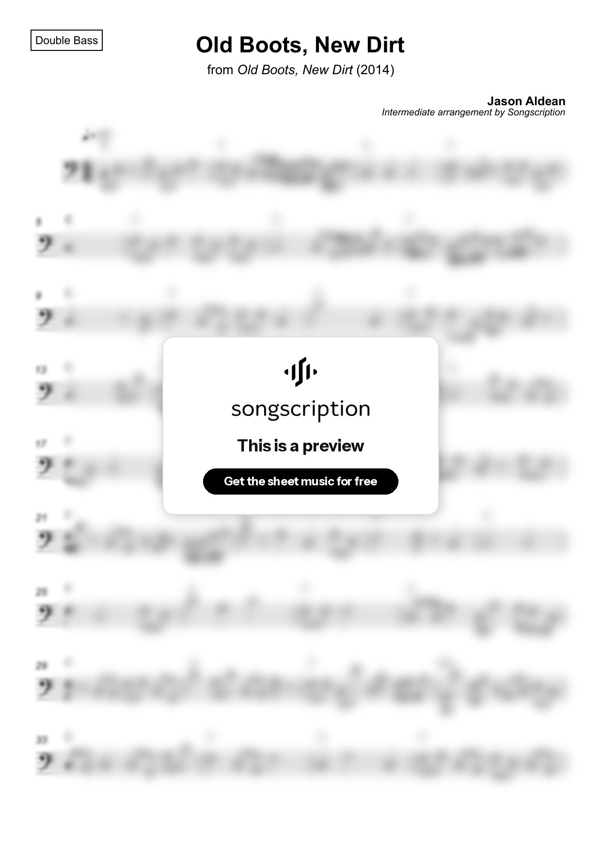 Intermediate Double Bass Sheet Music for "Old Boots, New Dirt" by Jason Aldean