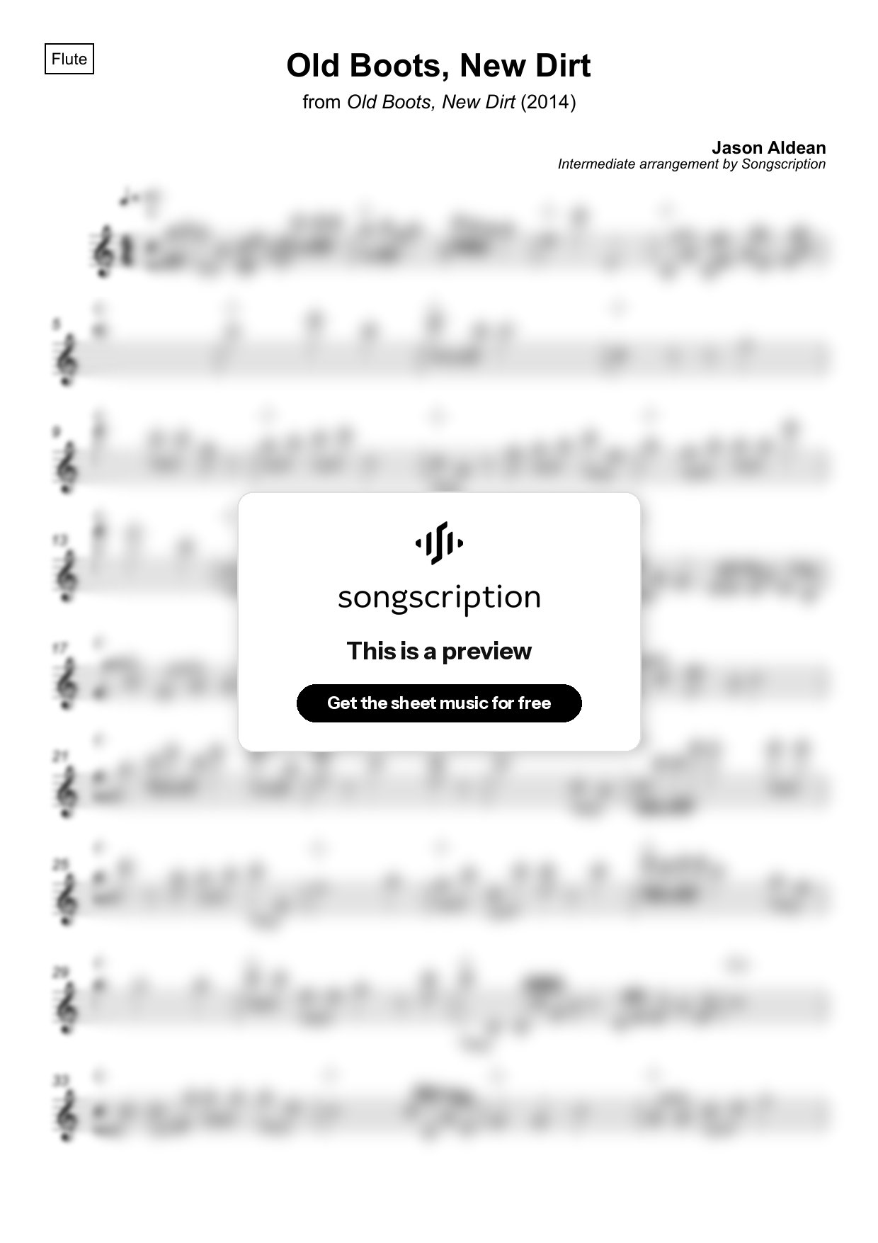 Intermediate Flute Sheet Music for "Old Boots, New Dirt" by Jason Aldean