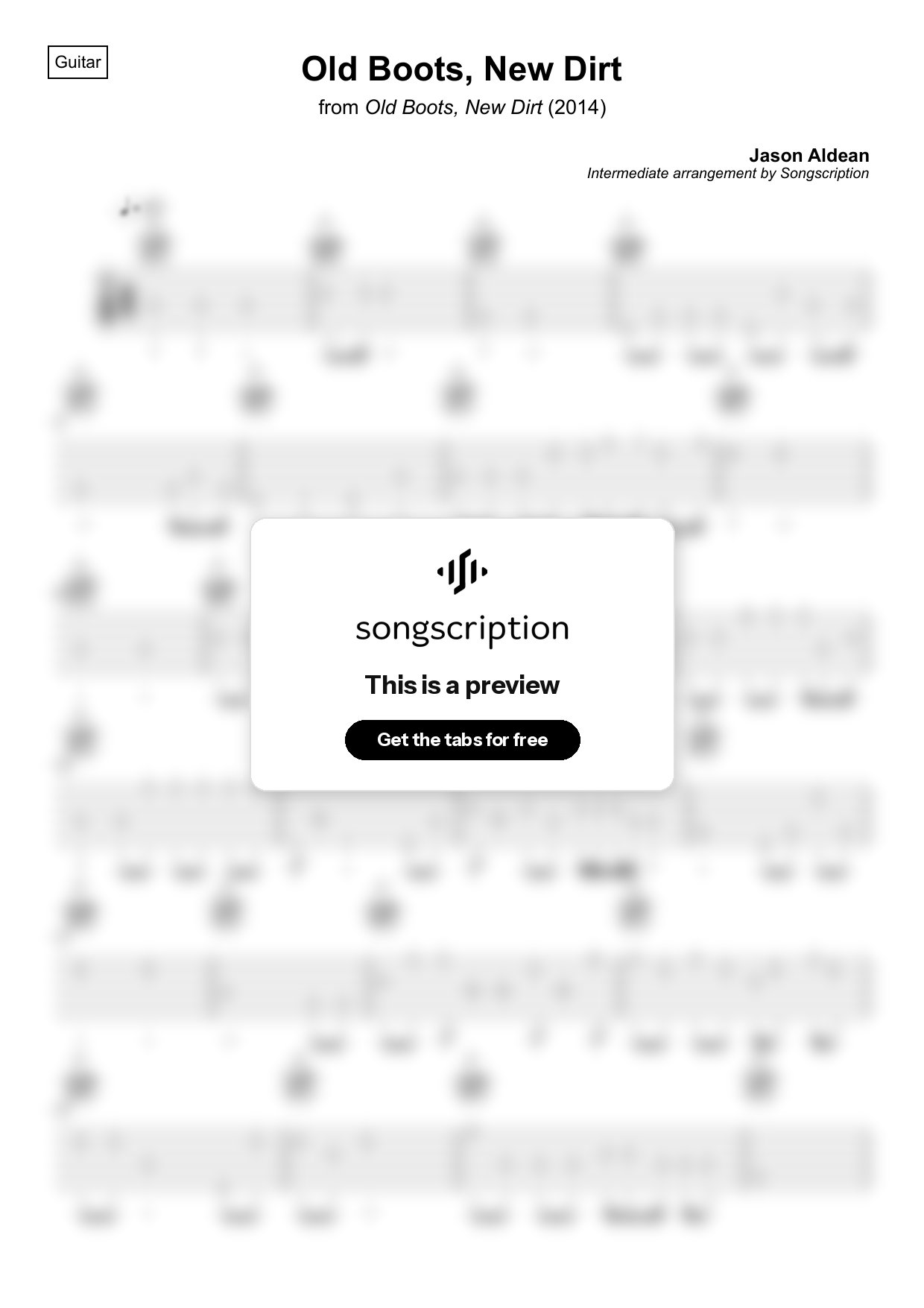 Intermediate Acoustic Guitar Tabs for "Old Boots, New Dirt" by Jason Aldean