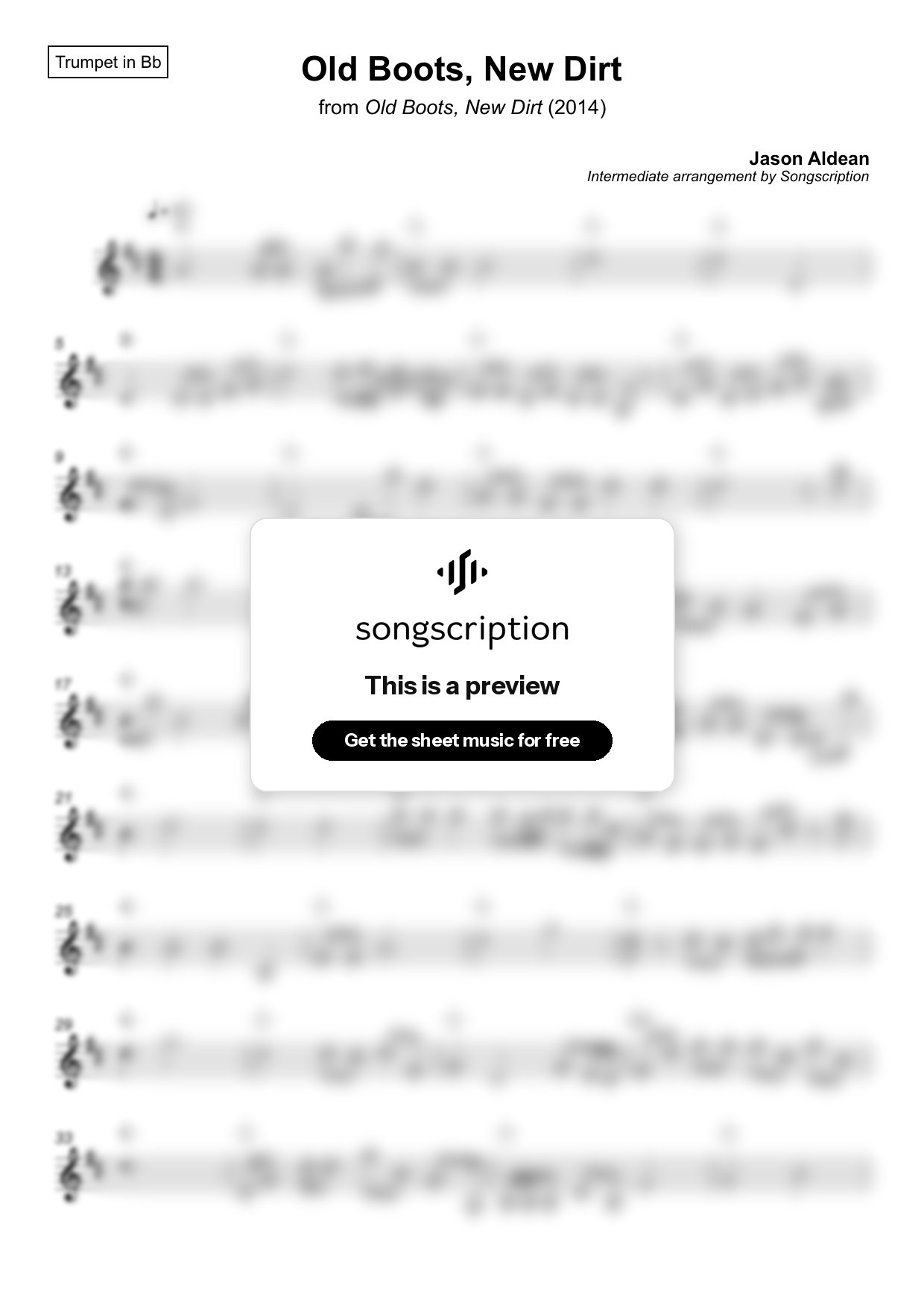Intermediate Trumpet Sheet Music for "Old Boots, New Dirt" by Jason Aldean