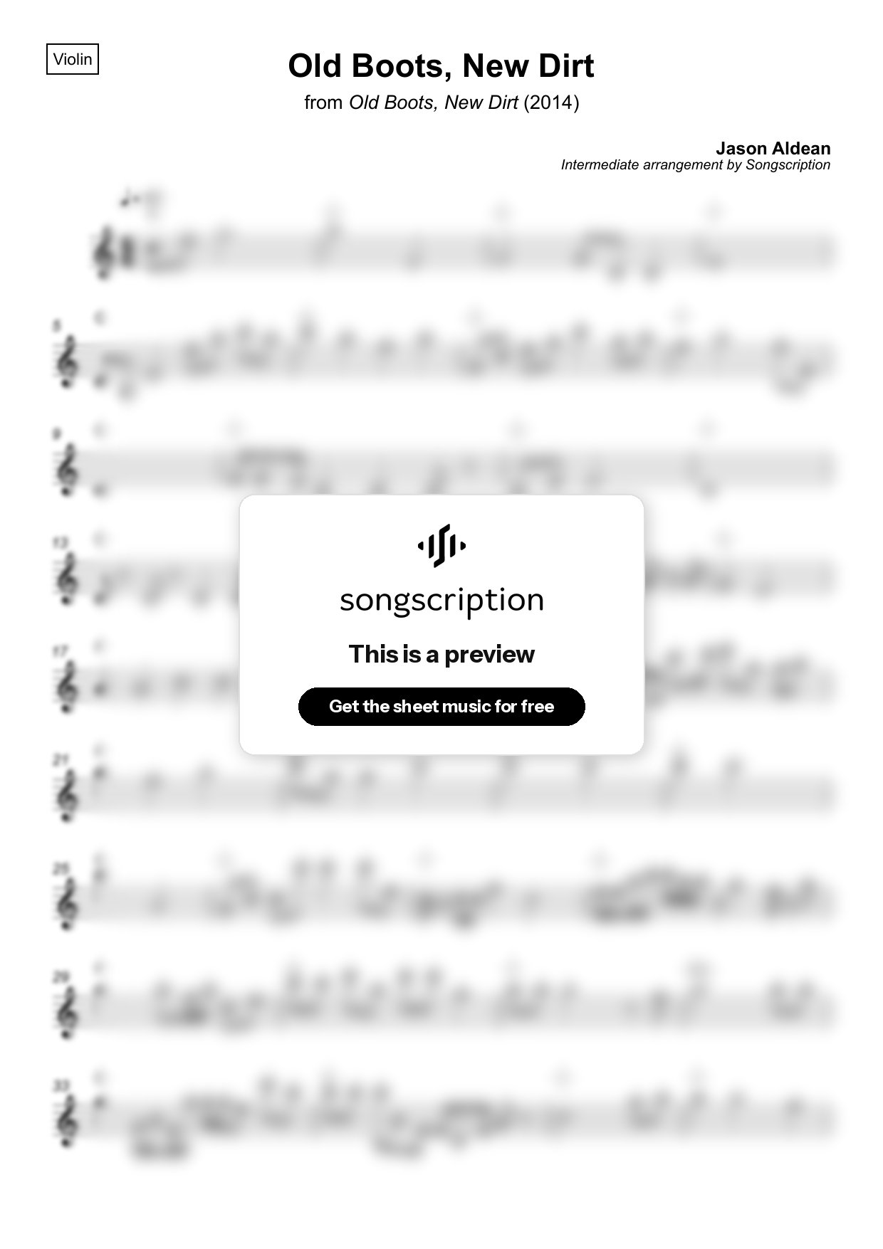 Intermediate Violin Sheet Music for "Old Boots, New Dirt" by Jason Aldean