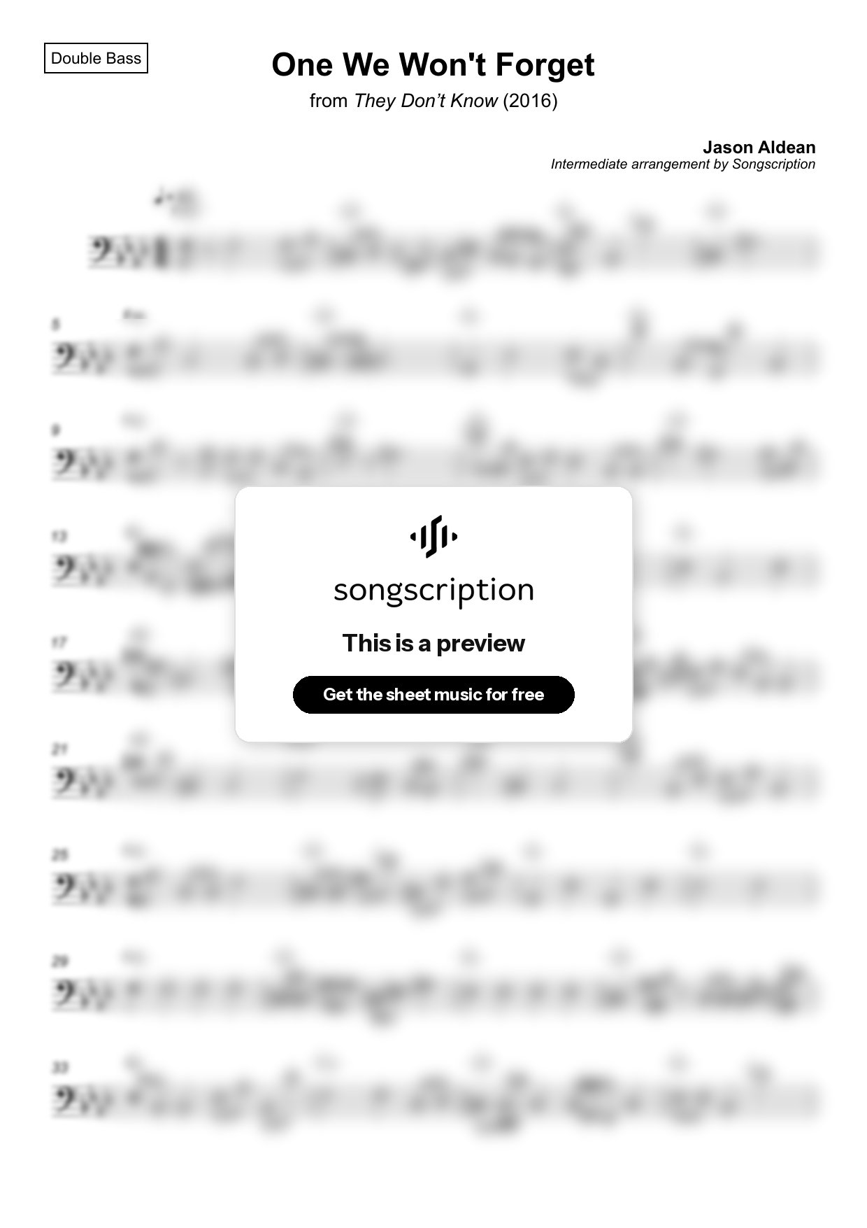Intermediate Double Bass Sheet Music for "One We Won't Forget" by Jason Aldean