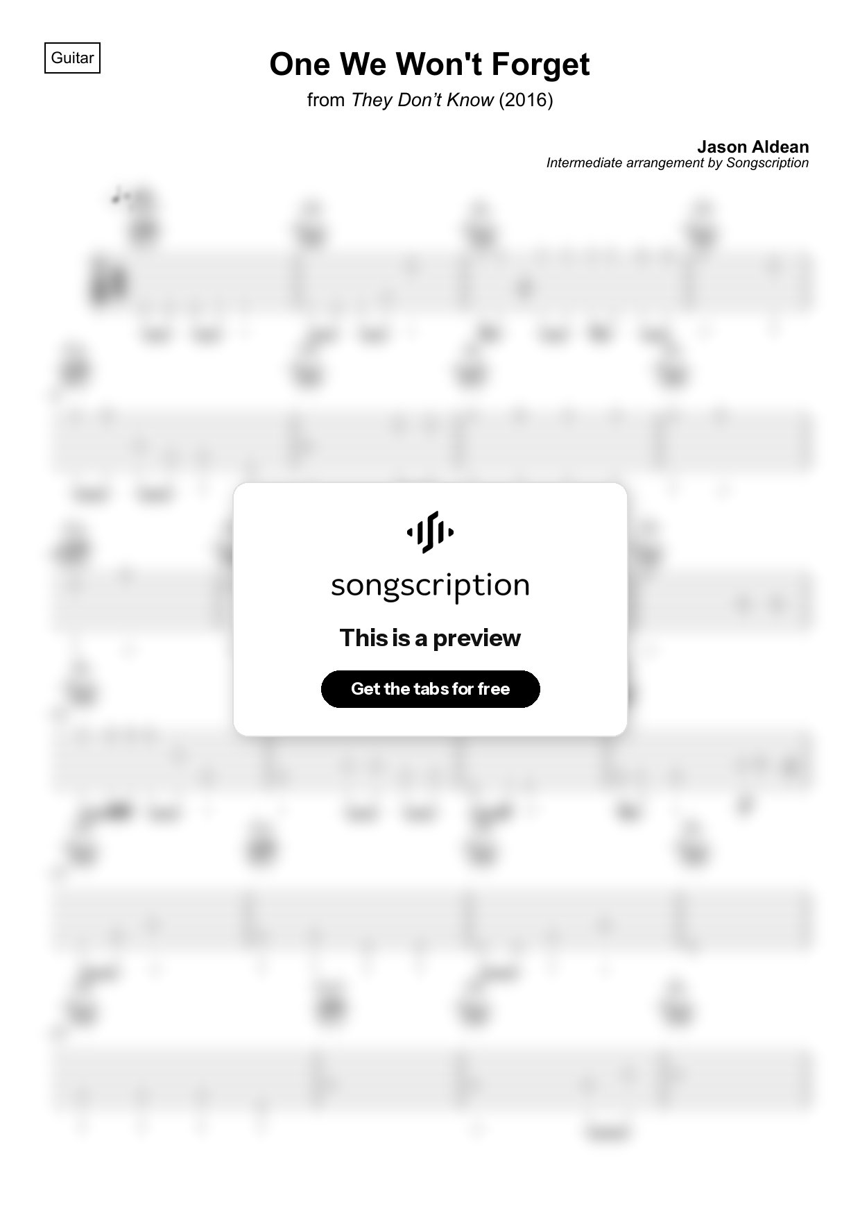 Intermediate Acoustic Guitar Tabs for "One We Won't Forget" by Jason Aldean