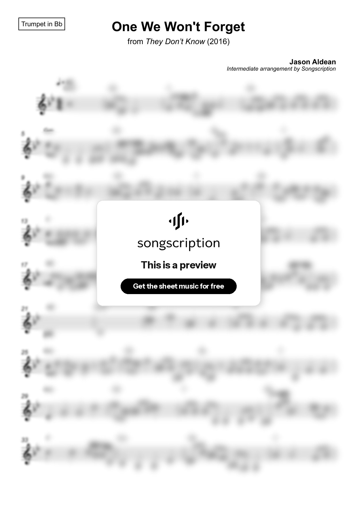 Intermediate Trumpet Sheet Music for "One We Won't Forget" by Jason Aldean