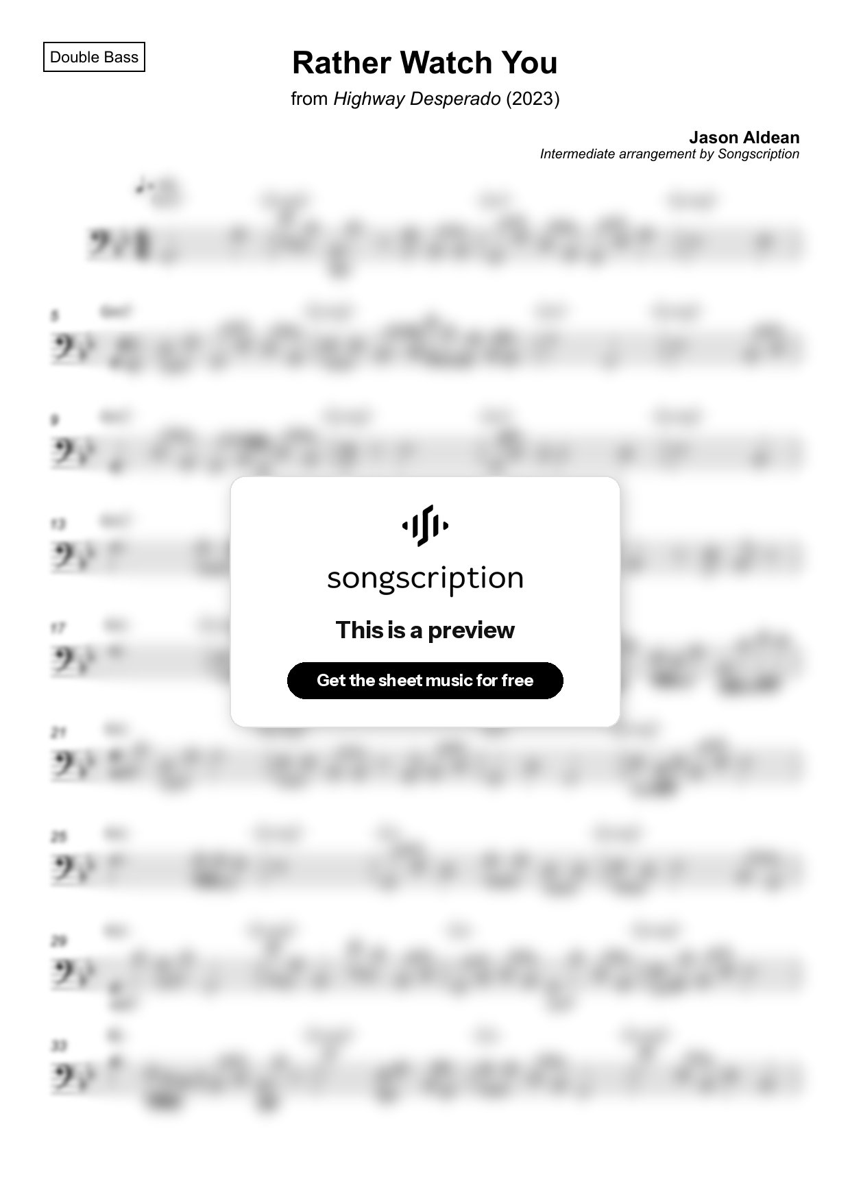 Intermediate Double Bass Sheet Music for "Rather Watch You" by Jason Aldean