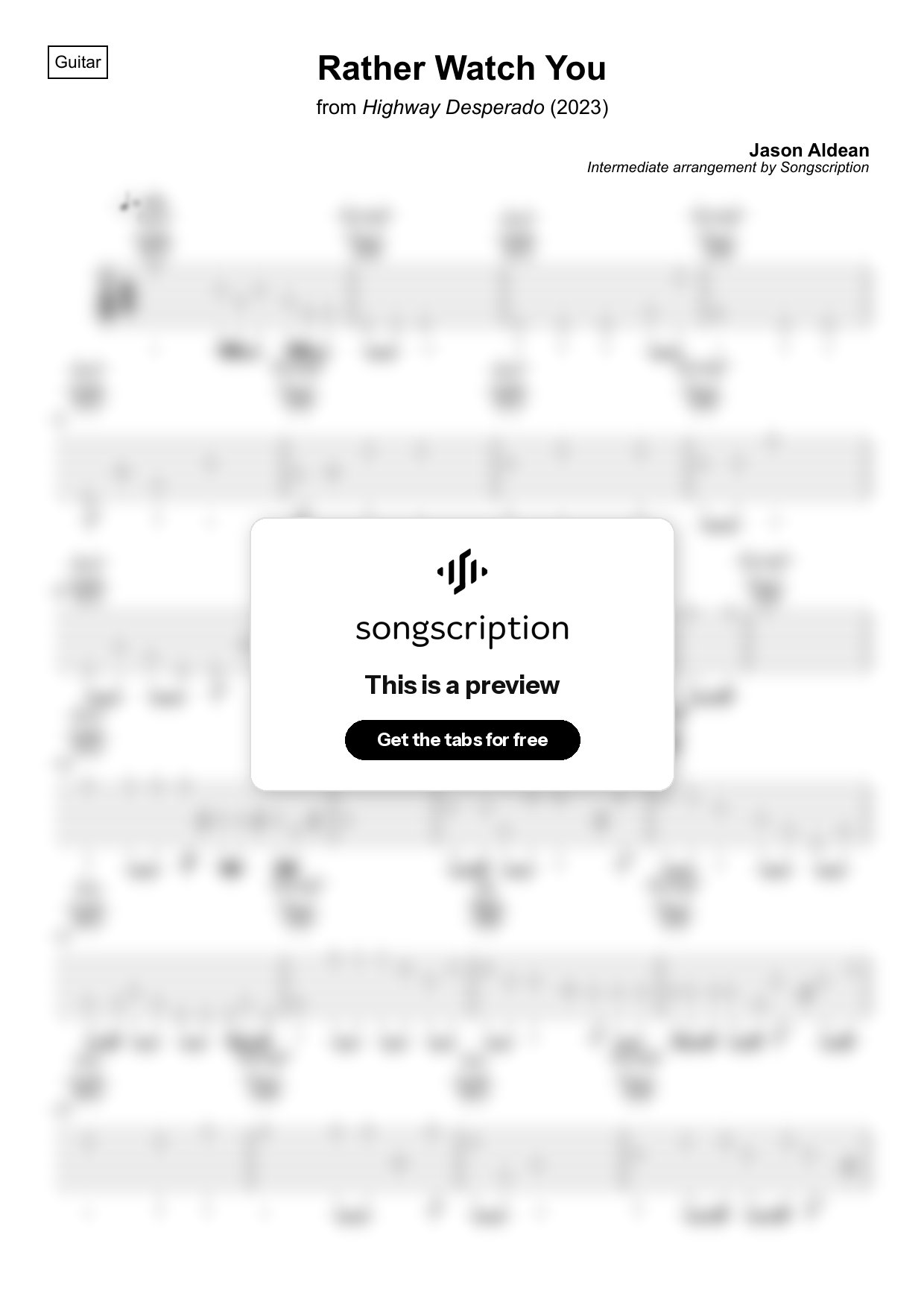 Intermediate Acoustic Guitar Tabs for "Rather Watch You" by Jason Aldean