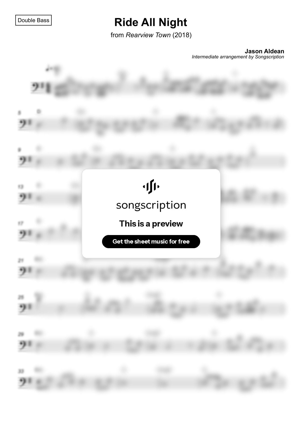Intermediate Double Bass Sheet Music for "Ride All Night" by Jason Aldean