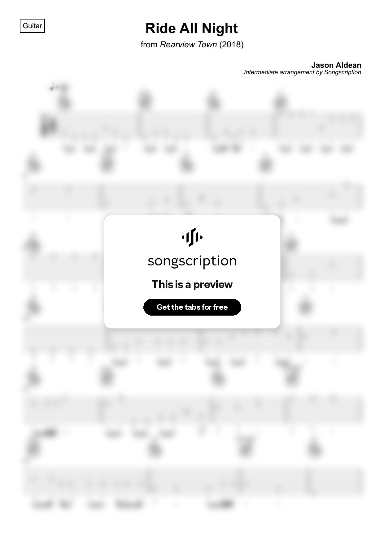 Intermediate Acoustic Guitar Tabs for "Ride All Night" by Jason Aldean
