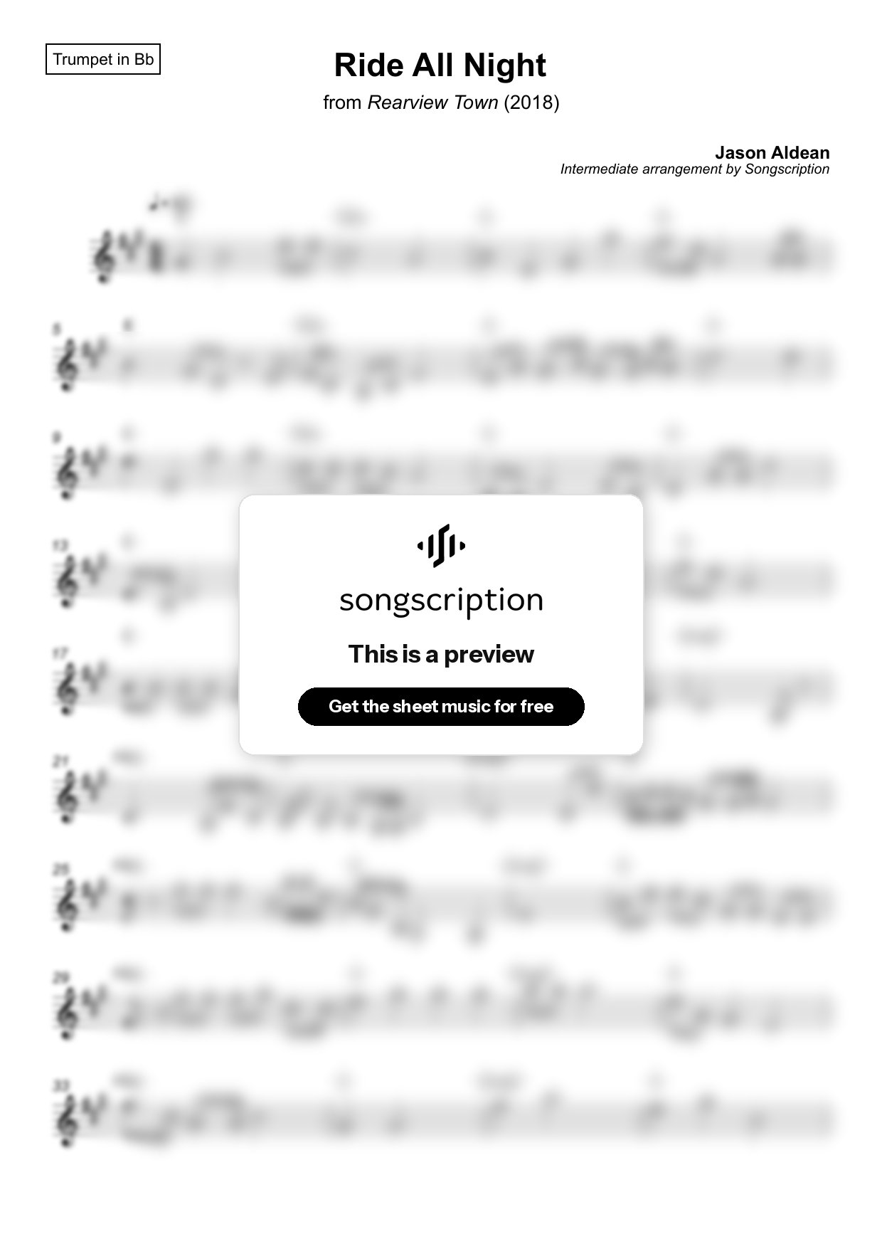 Intermediate Trumpet Sheet Music for "Ride All Night" by Jason Aldean