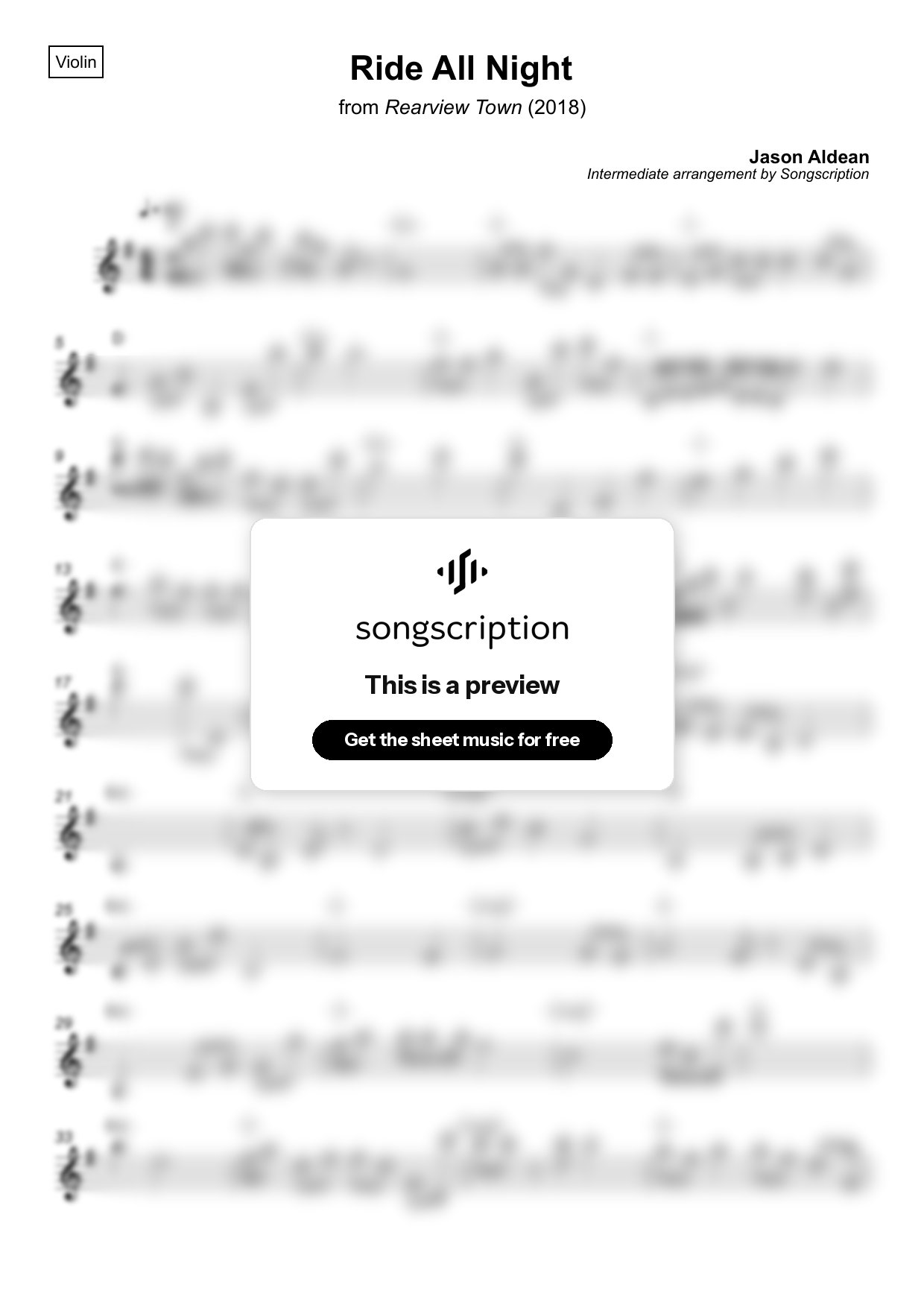Intermediate Violin Sheet Music for "Ride All Night" by Jason Aldean