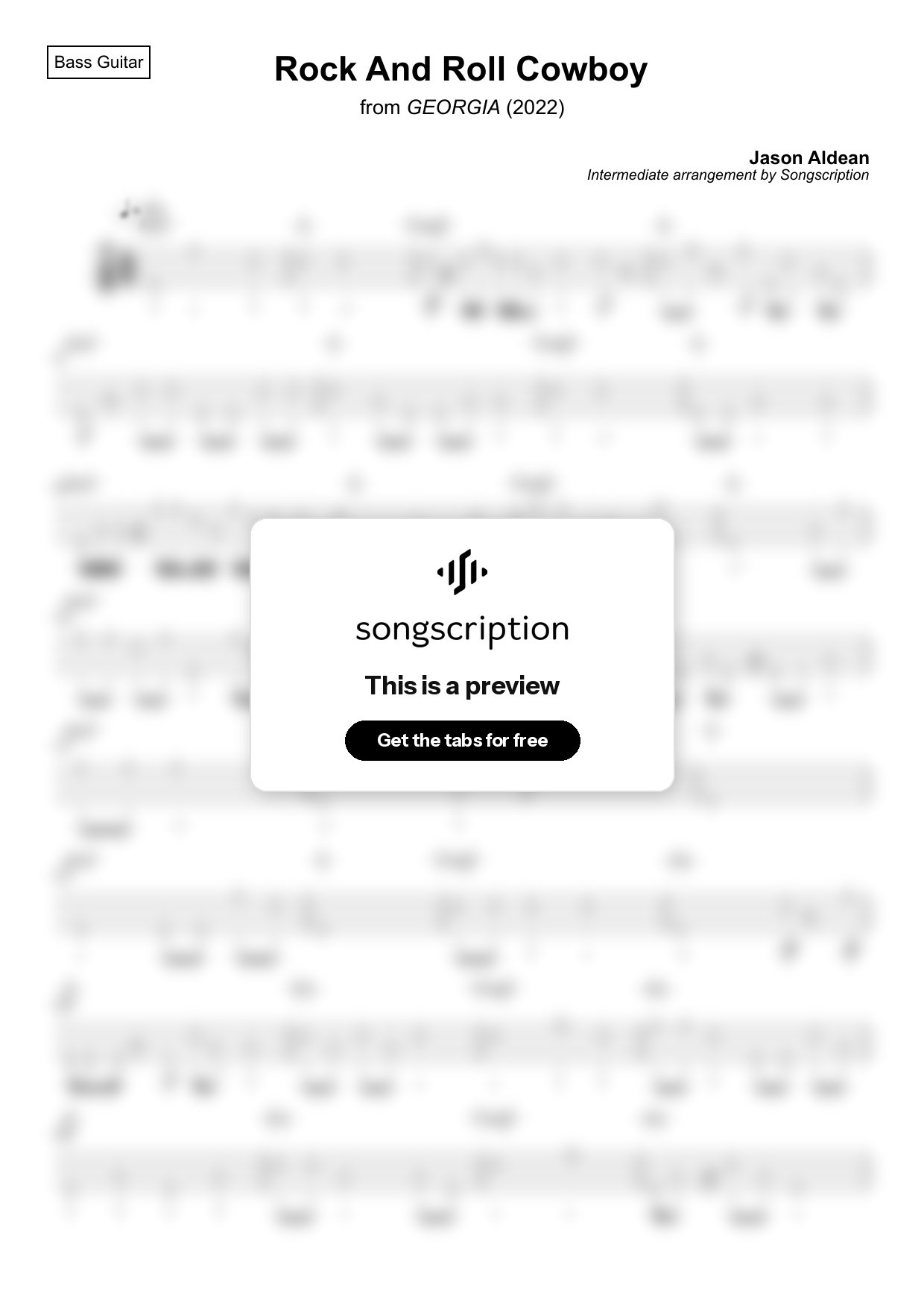 Intermediate Bass Guitar Tabs for "Rock And Roll Cowboy" by Jason Aldean