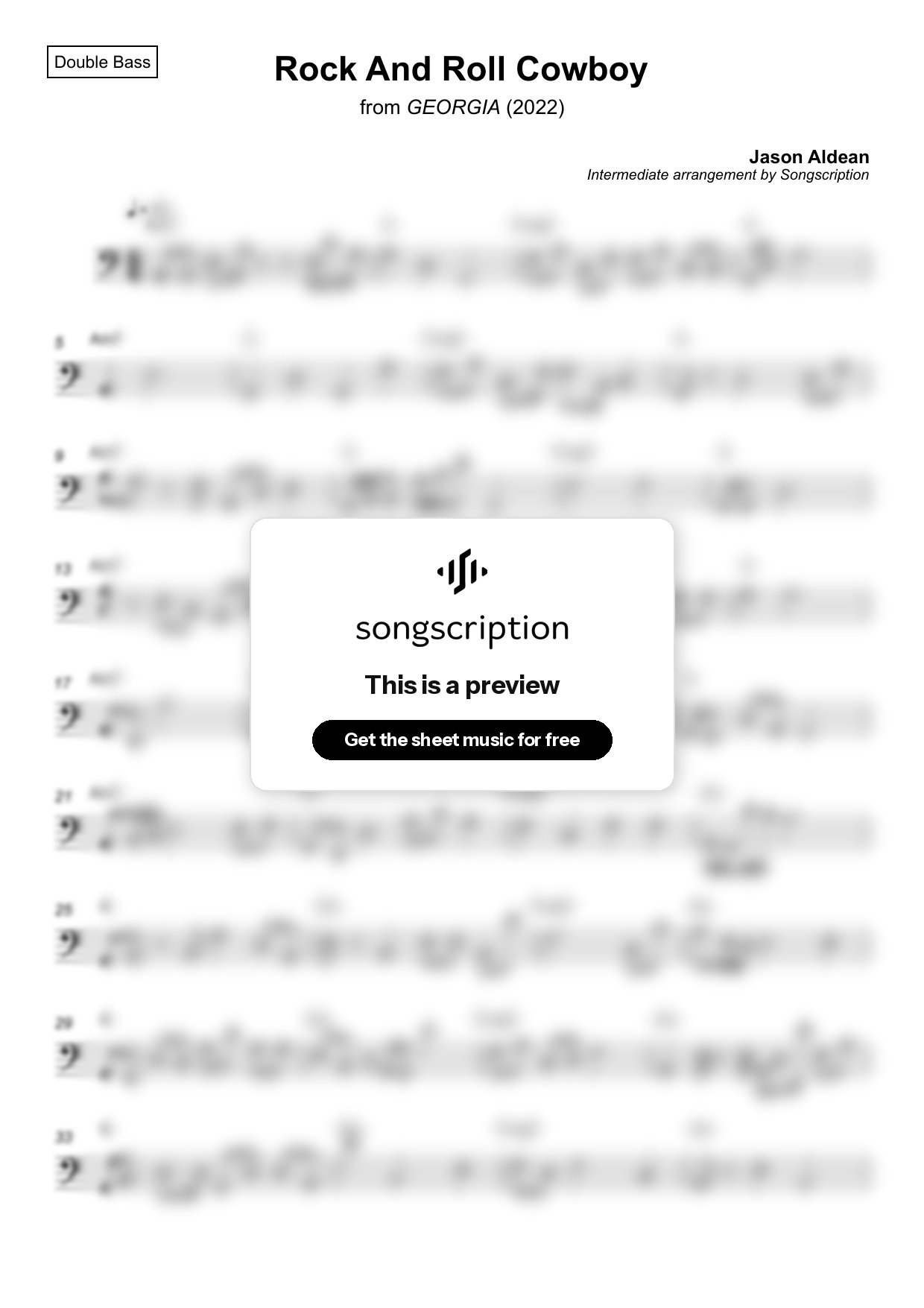 Intermediate Double Bass Sheet Music for "Rock And Roll Cowboy" by Jason Aldean