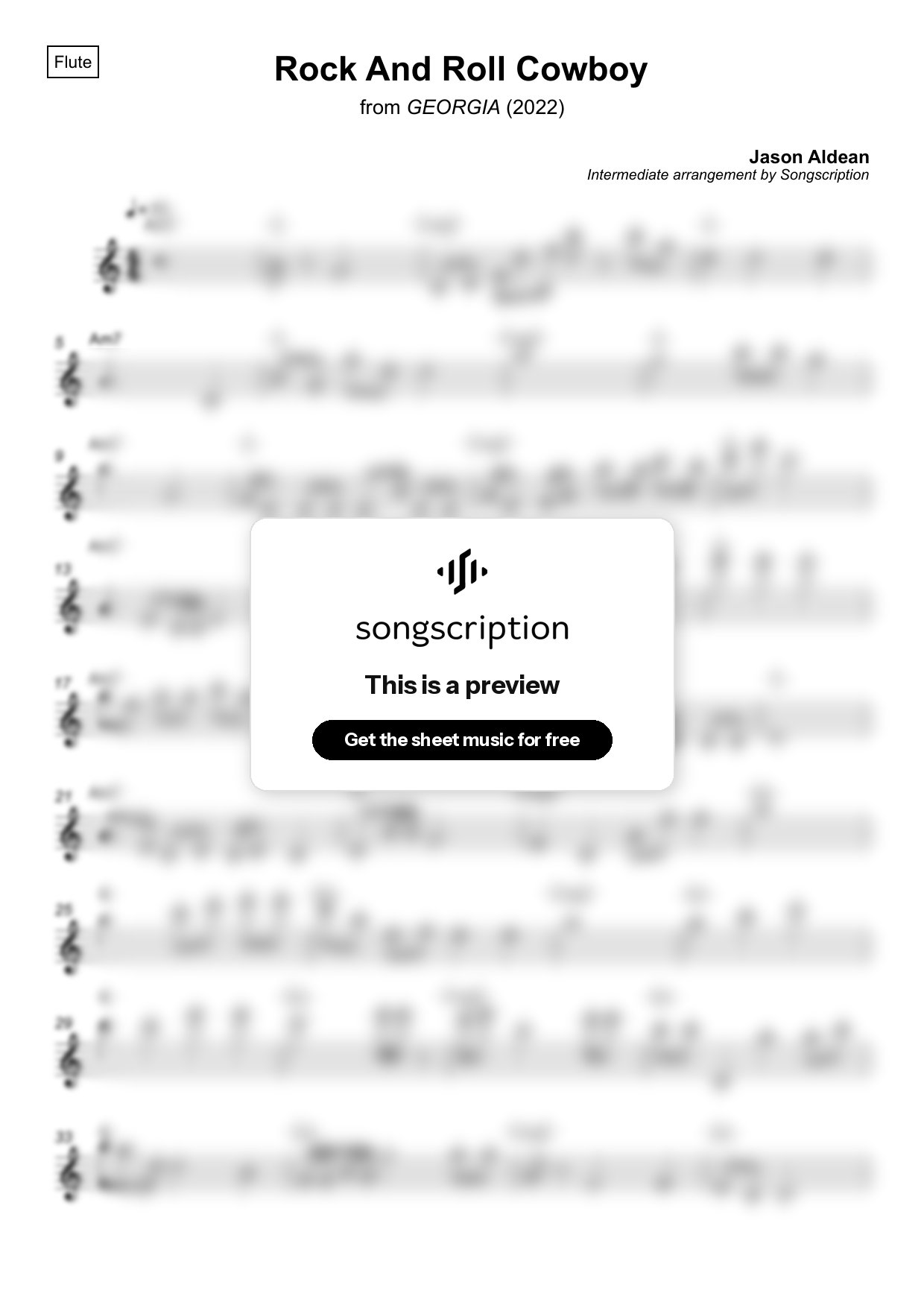 Intermediate Flute Sheet Music for "Rock And Roll Cowboy" by Jason Aldean