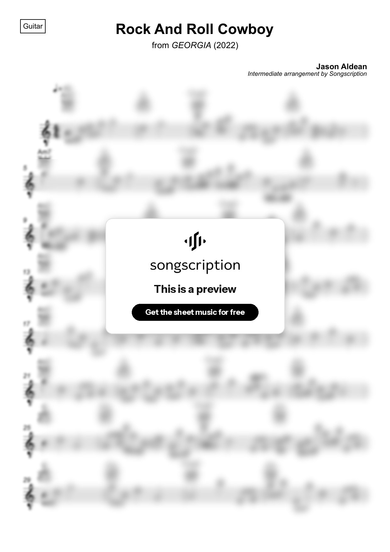 Intermediate Acoustic Guitar Sheet Music for "Rock And Roll Cowboy" by Jason Aldean