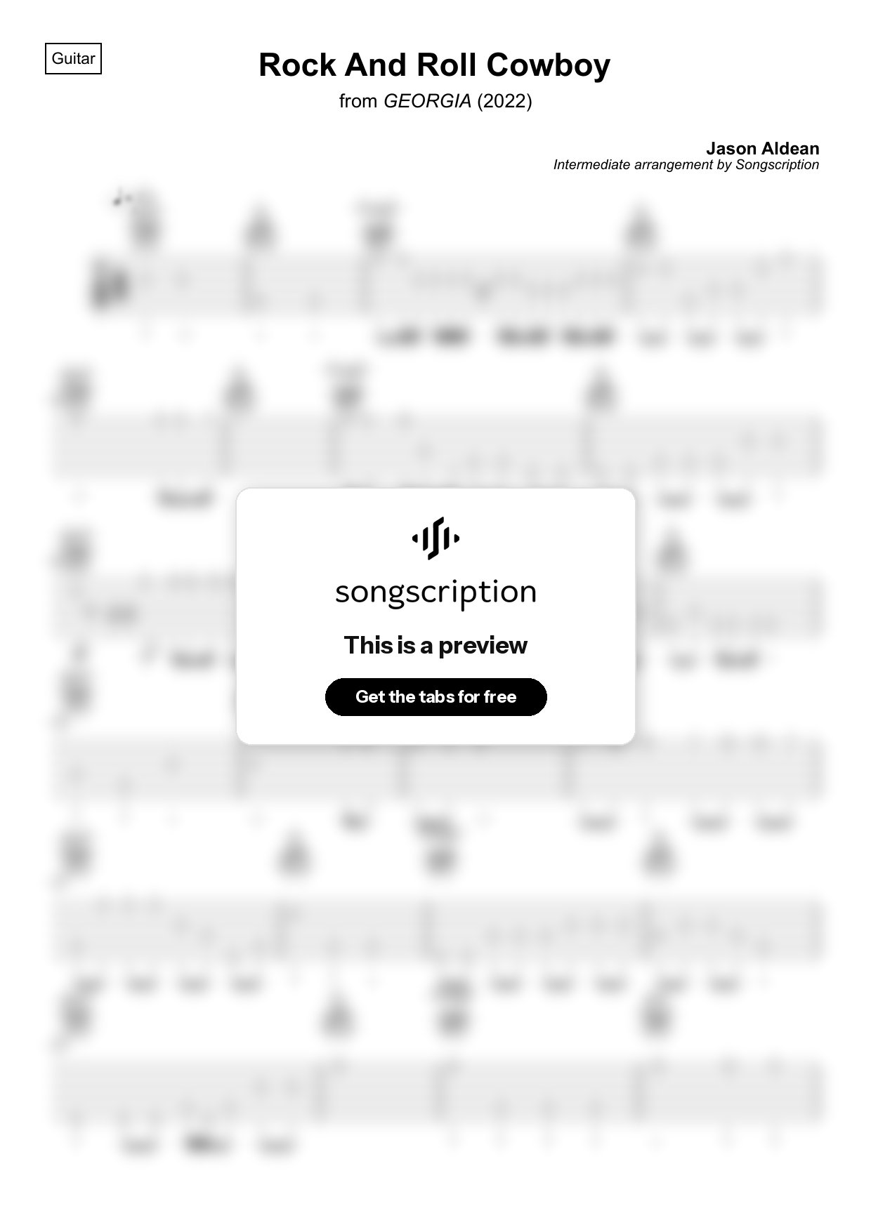 Intermediate Acoustic Guitar Tabs for "Rock And Roll Cowboy" by Jason Aldean