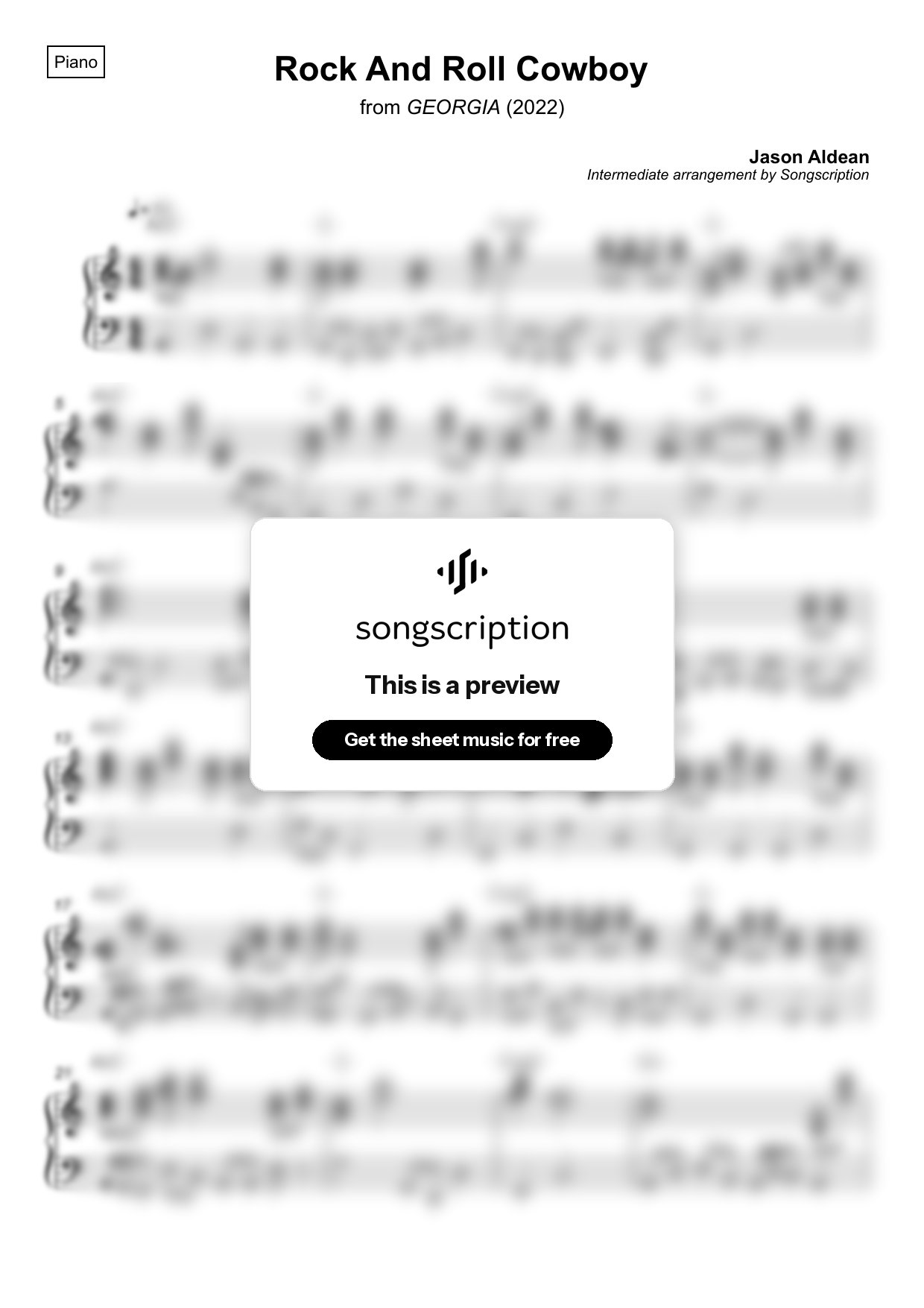 Intermediate Piano Sheet Music for "Rock And Roll Cowboy" by Jason Aldean
