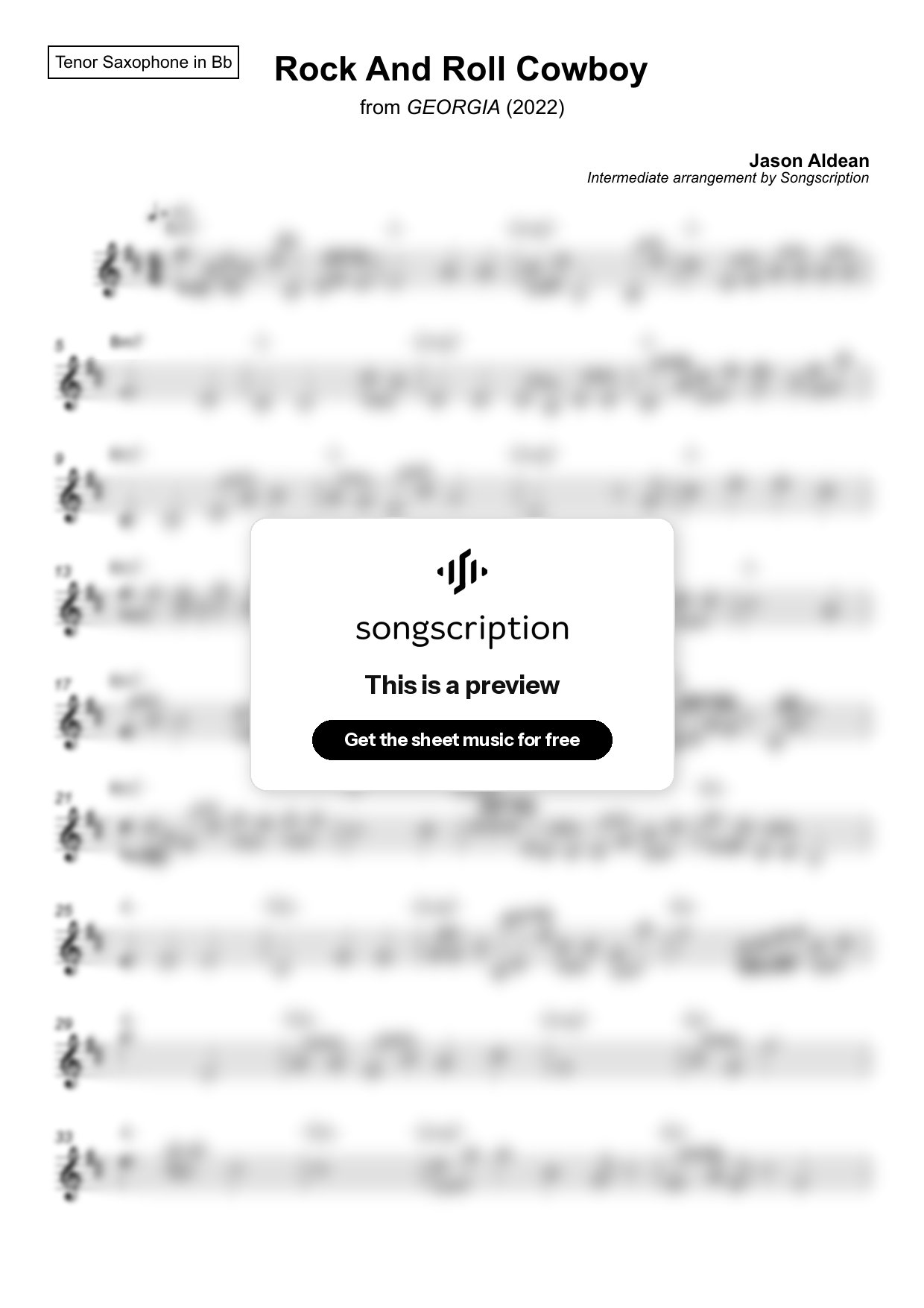 Intermediate Tenor Sax Sheet Music for "Rock And Roll Cowboy" by Jason Aldean