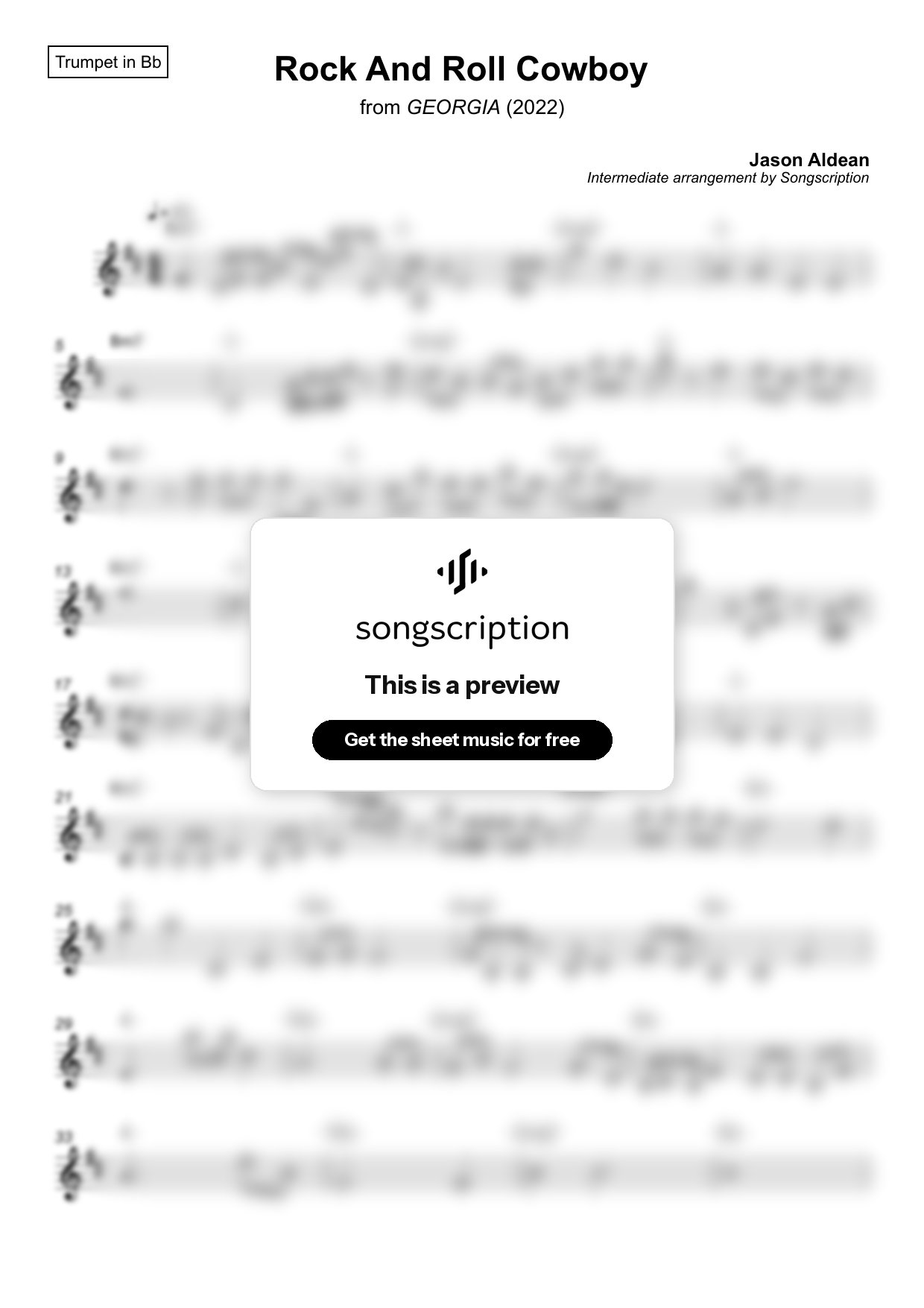 Intermediate Trumpet Sheet Music for "Rock And Roll Cowboy" by Jason Aldean