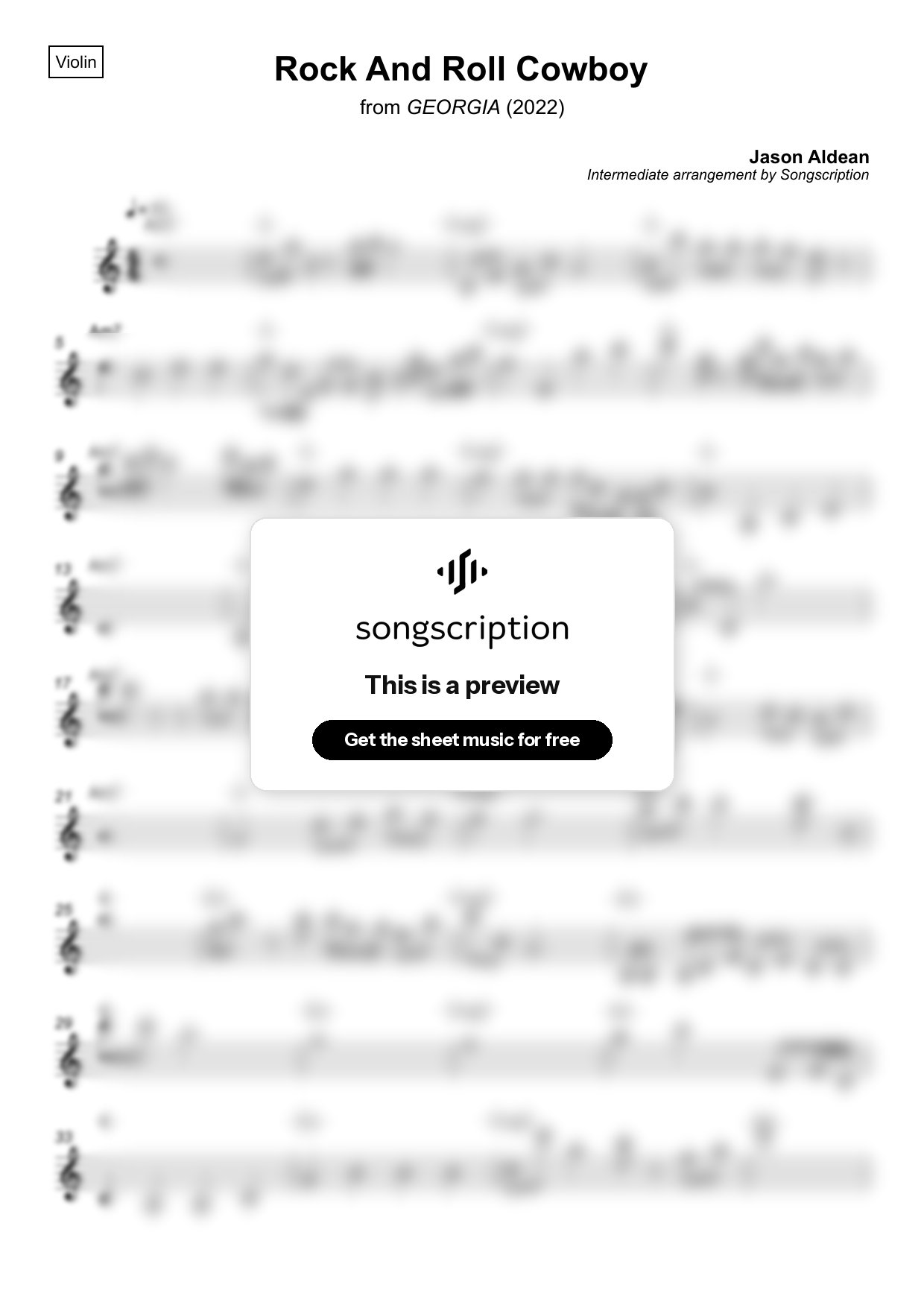 Intermediate Violin Sheet Music for "Rock And Roll Cowboy" by Jason Aldean