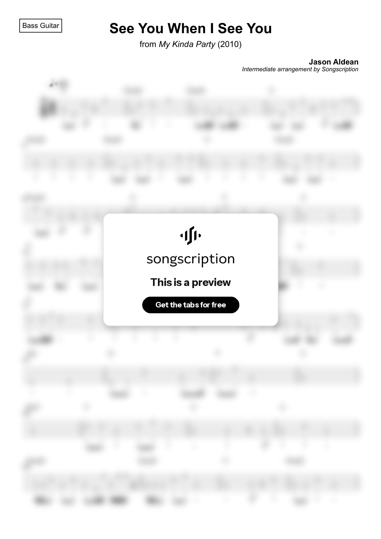 Intermediate Bass Guitar Tabs for "See You When I See You" by Jason Aldean