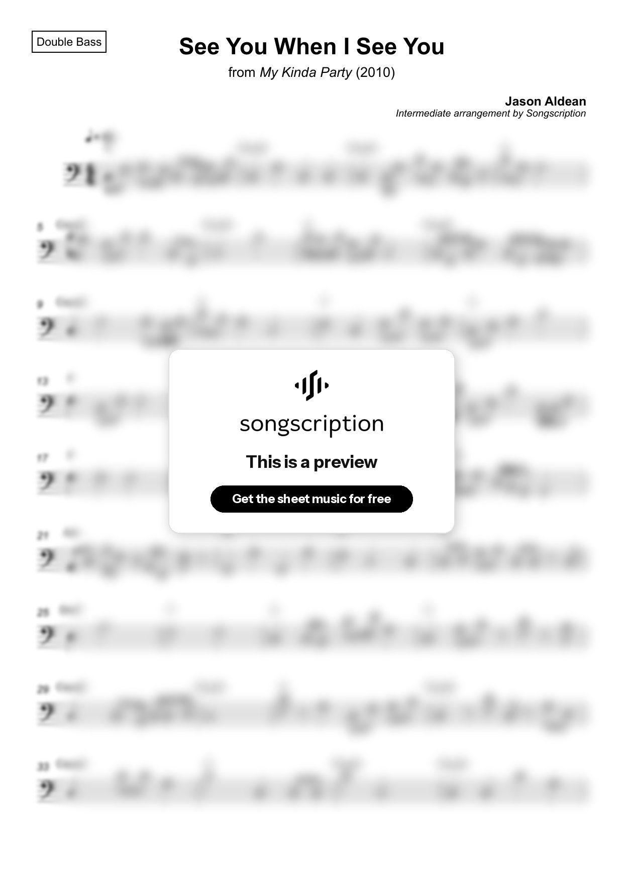 Intermediate Double Bass Sheet Music for "See You When I See You" by Jason Aldean