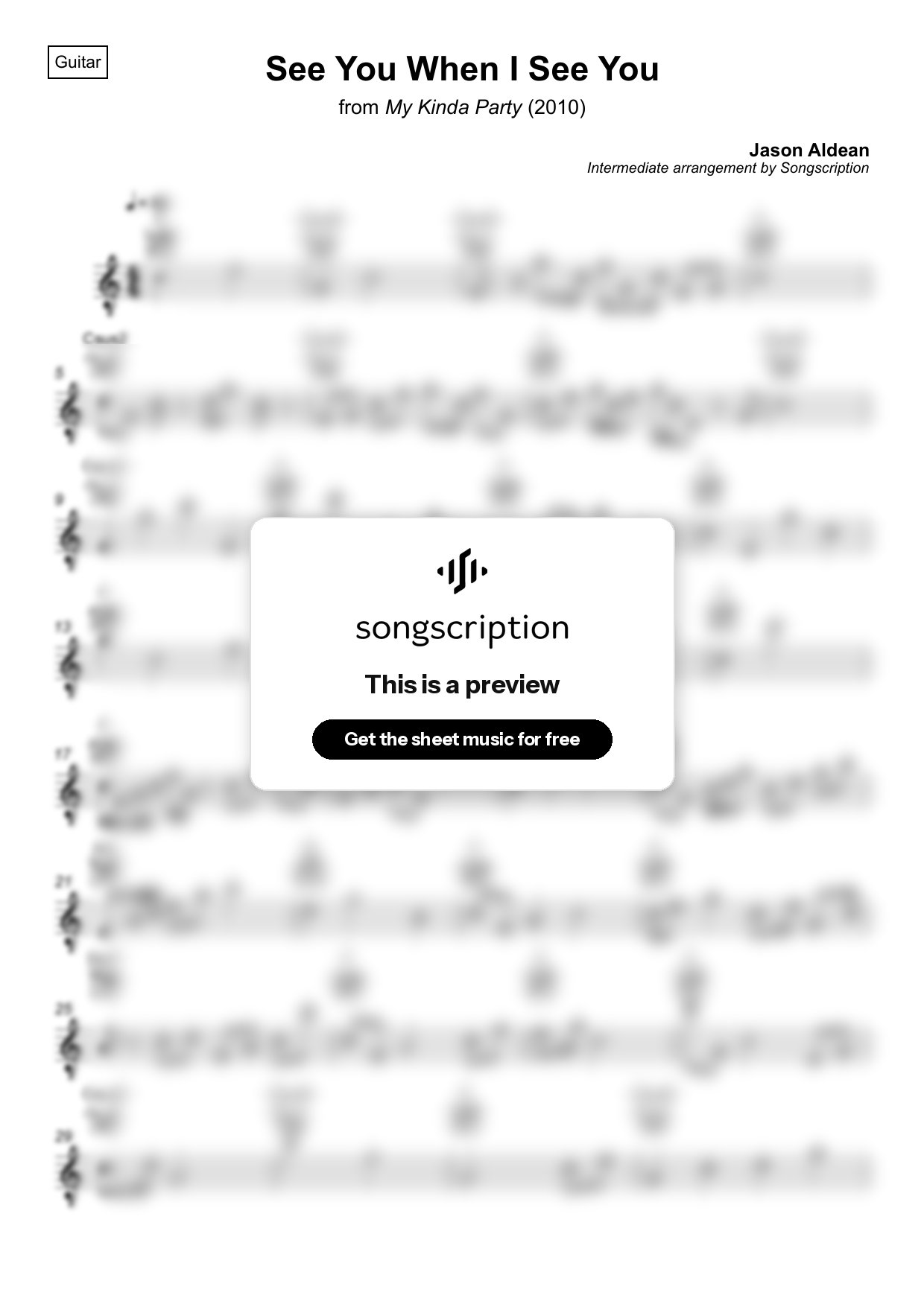 Intermediate Acoustic Guitar Sheet Music for "See You When I See You" by Jason Aldean