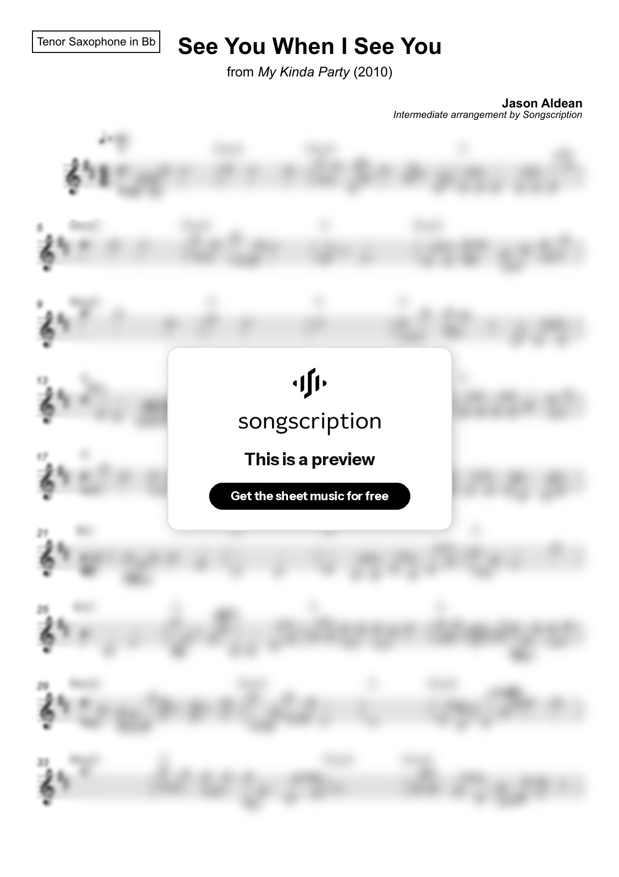 Intermediate Tenor Sax Sheet Music for "See You When I See You" by Jason Aldean