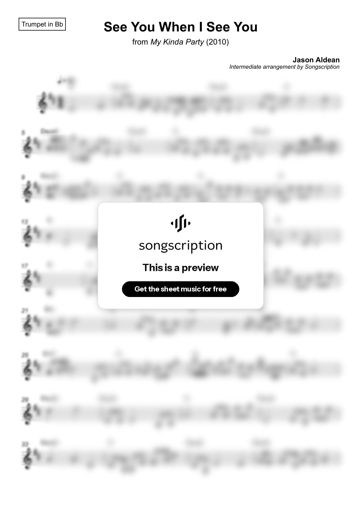 Intermediate Trumpet Sheet Music for "See You When I See You" by Jason Aldean