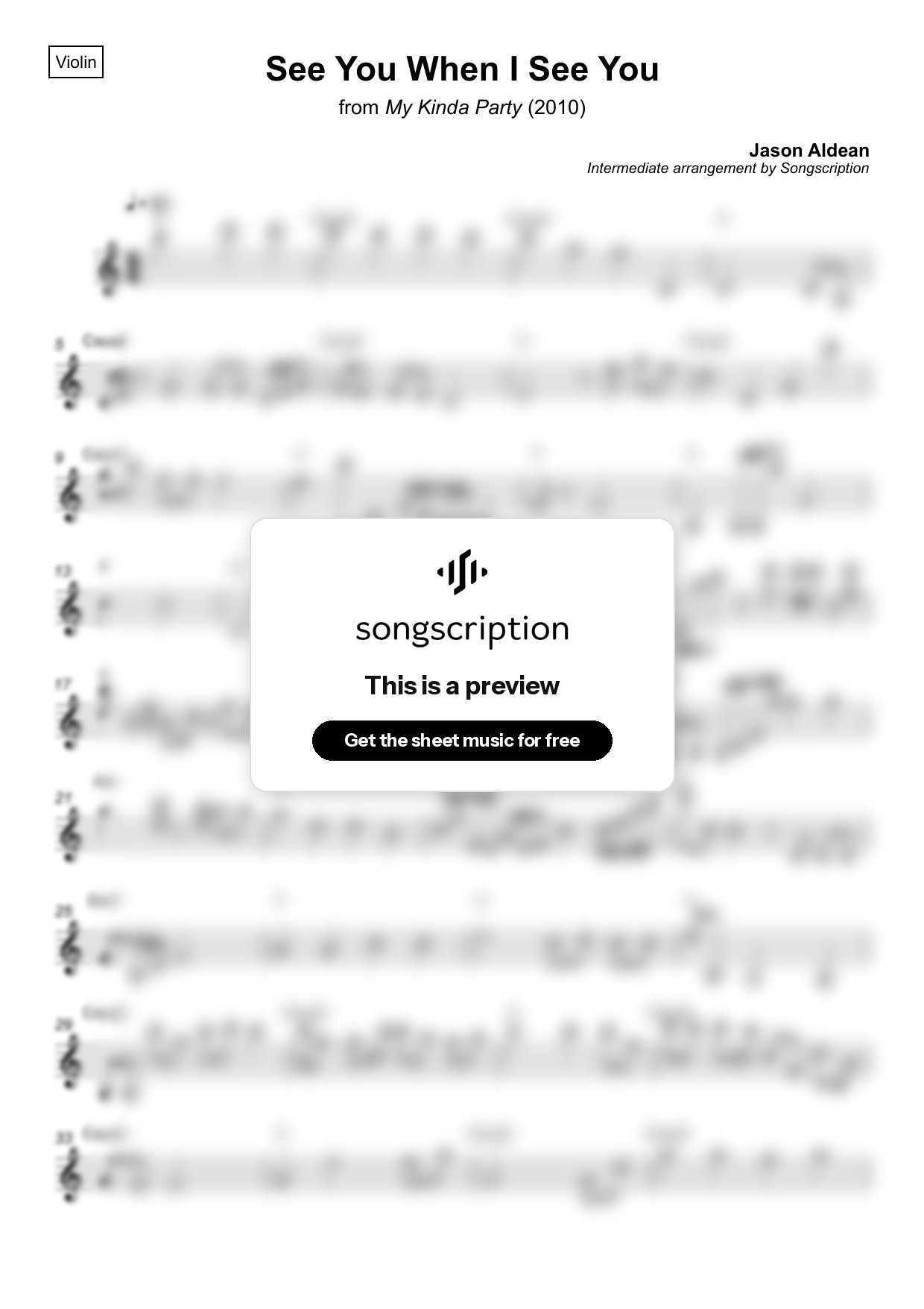 Intermediate Violin Sheet Music for "See You When I See You" by Jason Aldean