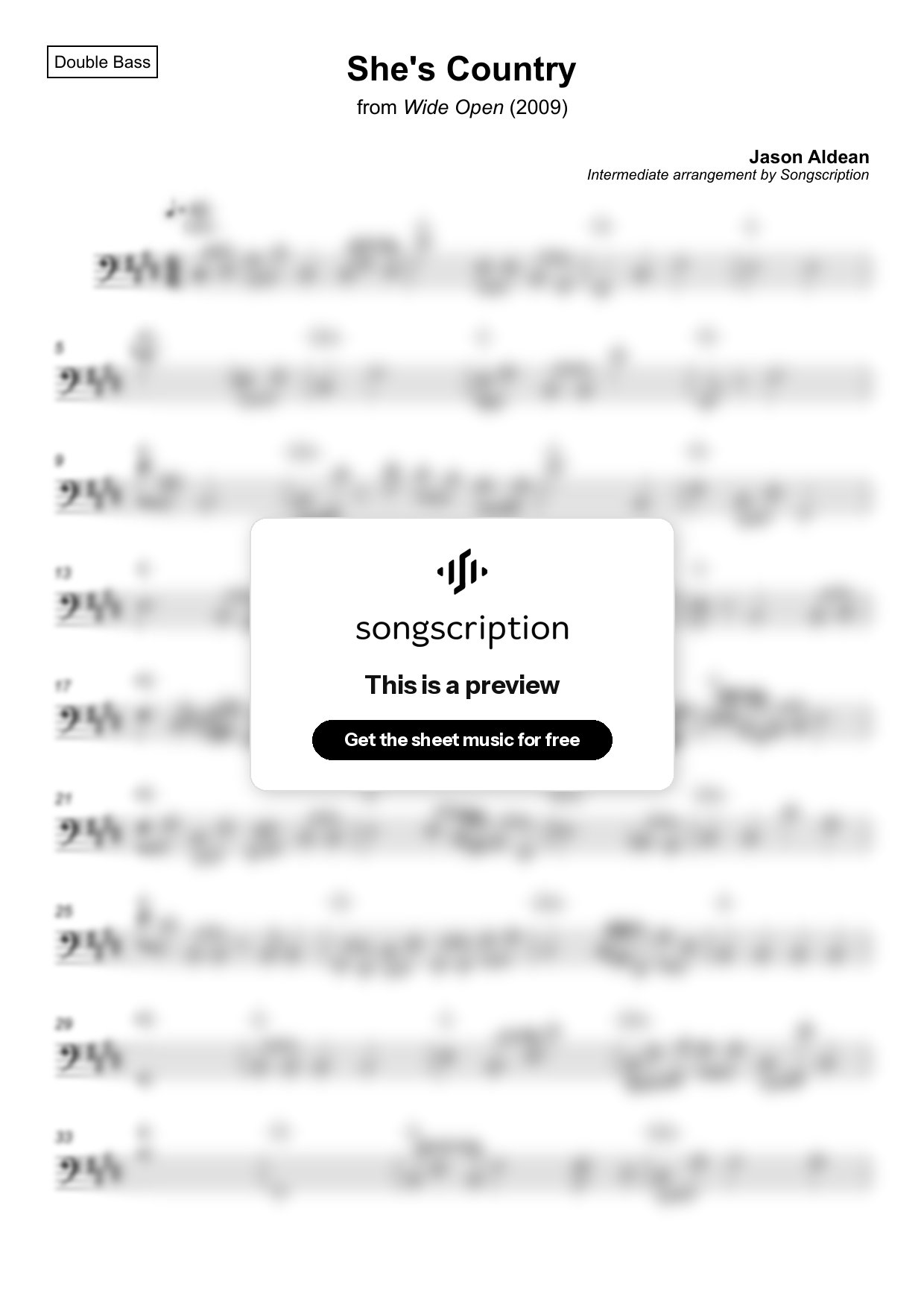 Intermediate Double Bass Sheet Music for "She's Country" by Jason Aldean