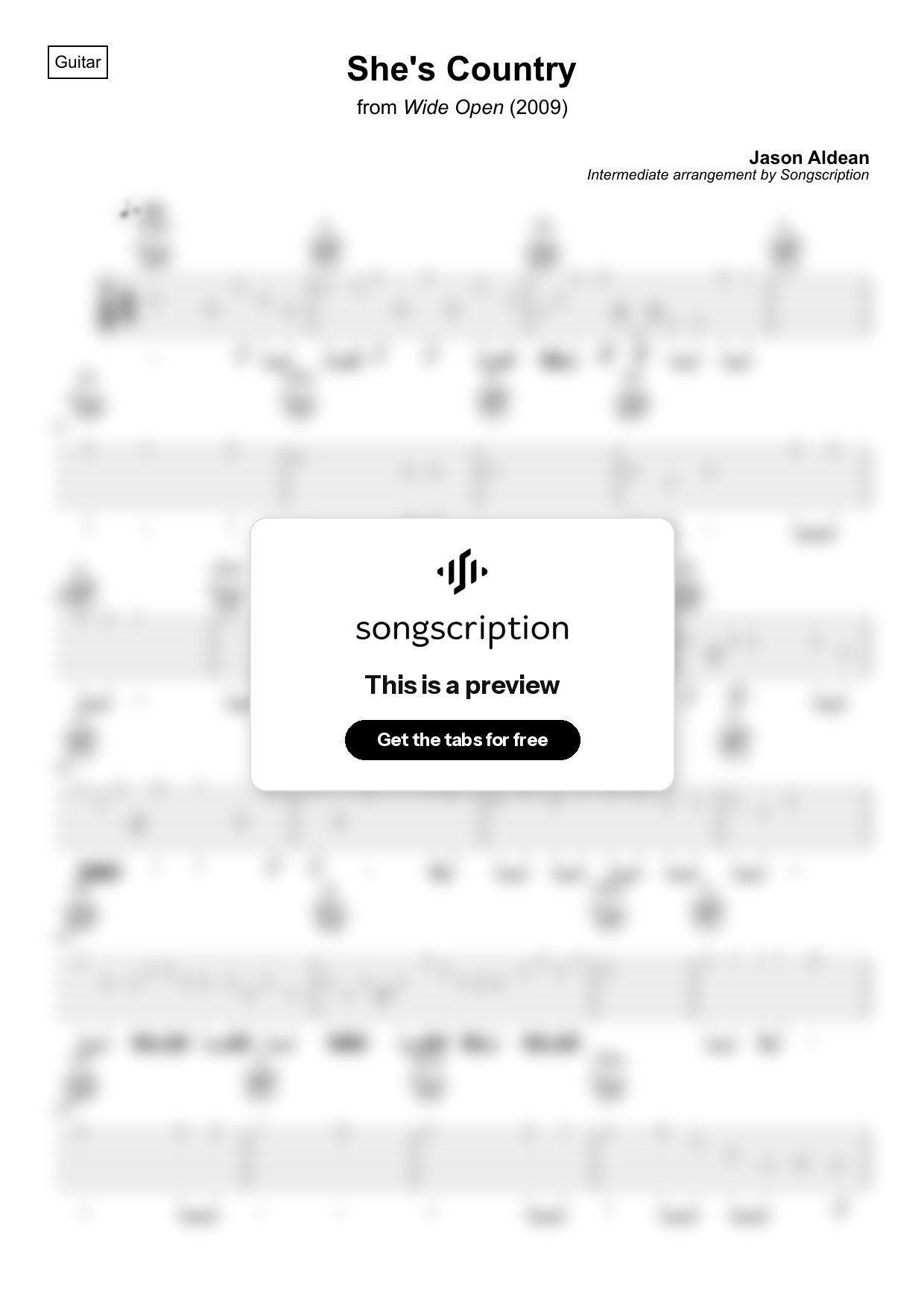 Intermediate Acoustic Guitar Tabs for "She's Country" by Jason Aldean