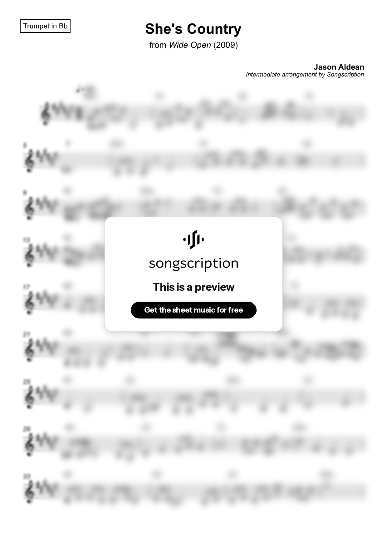 Intermediate Trumpet Sheet Music for "She's Country" by Jason Aldean