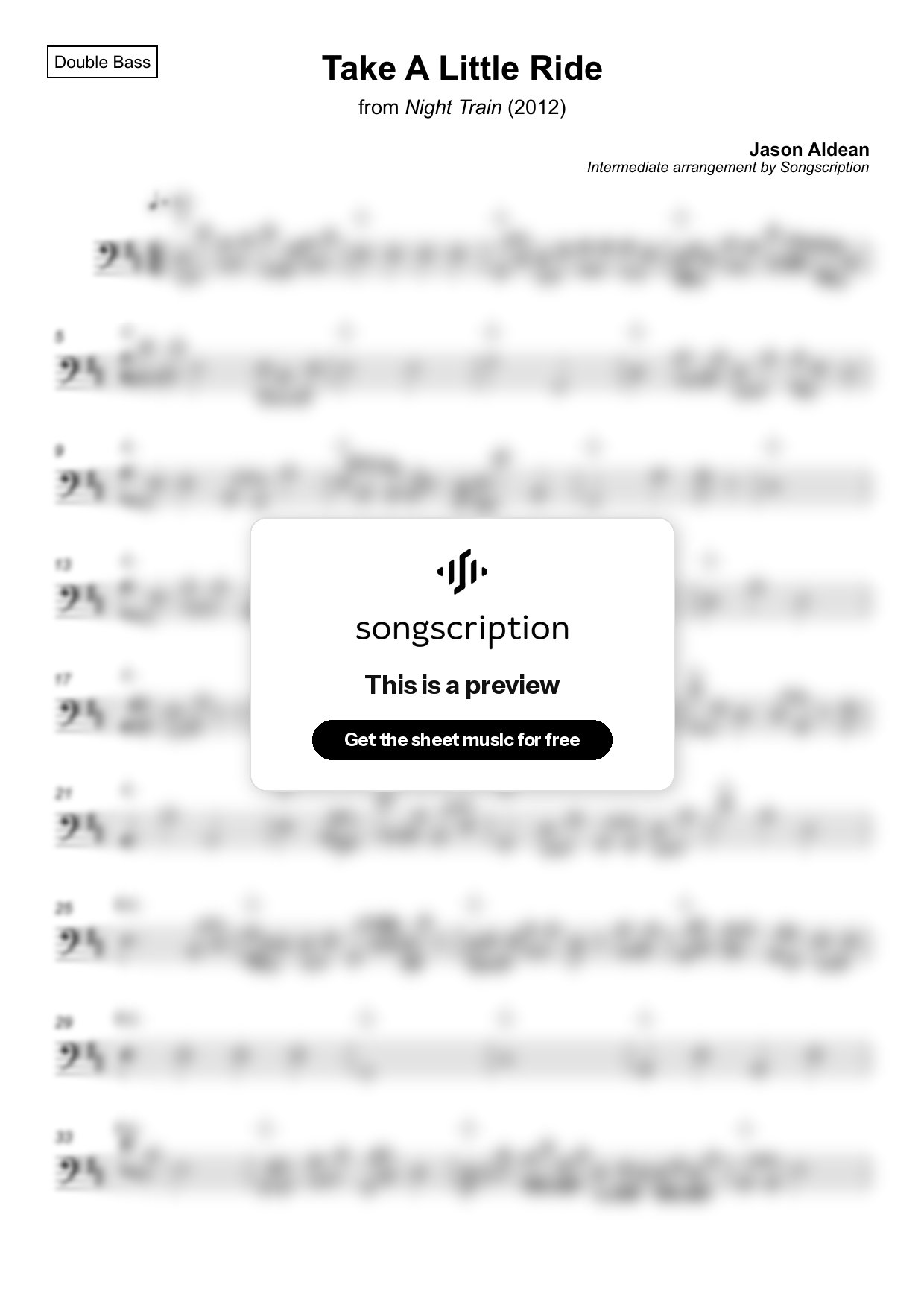 Intermediate Double Bass Sheet Music for "Take A Little Ride" by Jason Aldean