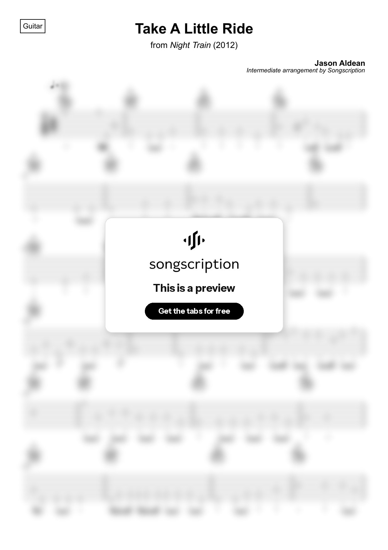 Intermediate Acoustic Guitar Tabs for "Take A Little Ride" by Jason Aldean