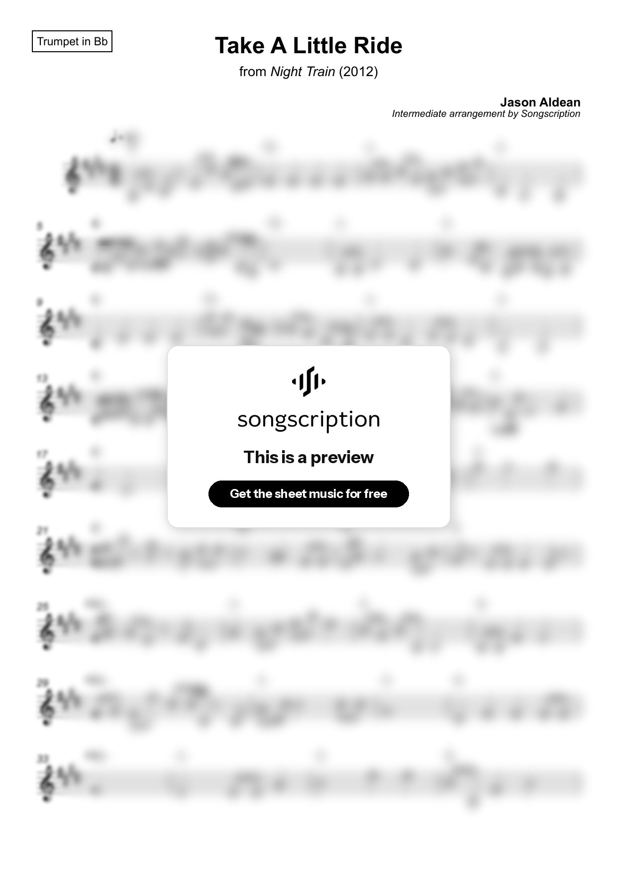 Intermediate Trumpet Sheet Music for "Take A Little Ride" by Jason Aldean