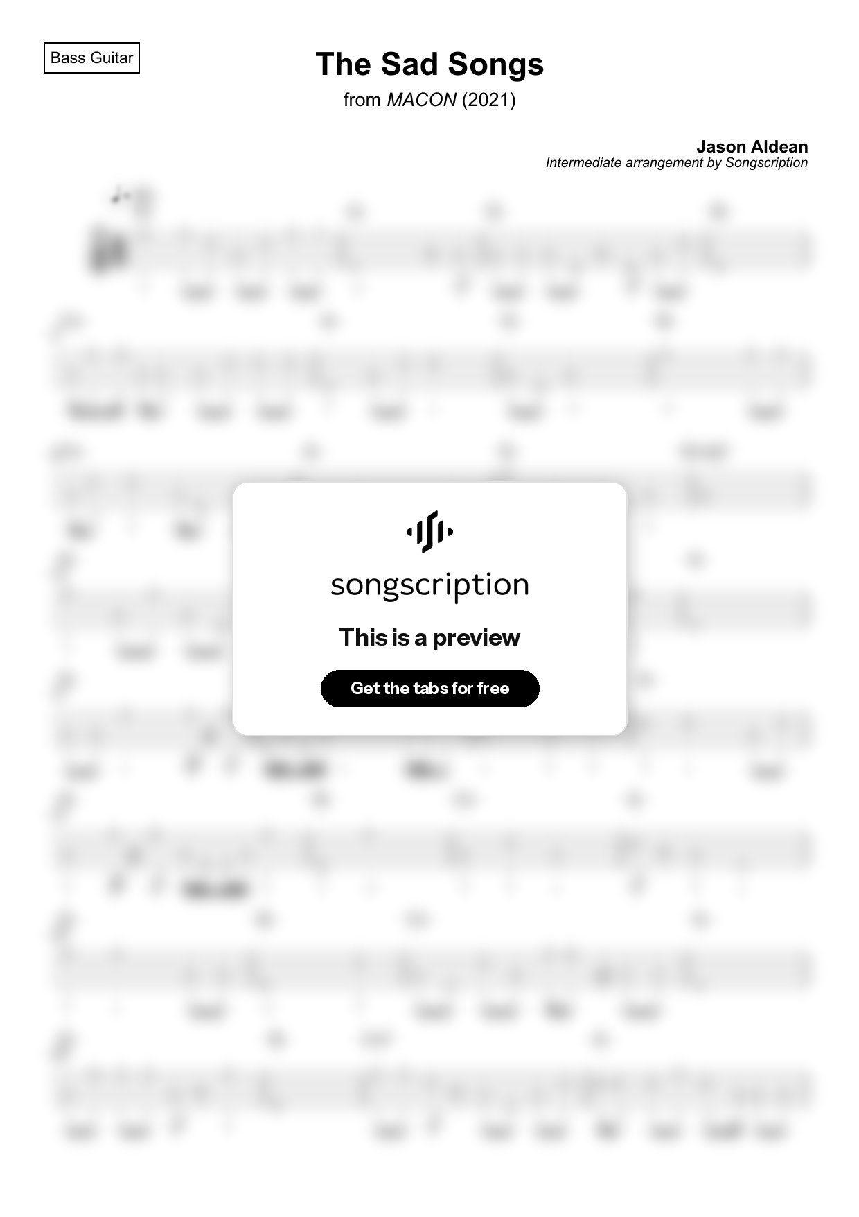 Intermediate Bass Guitar Tabs for "The Sad Songs" by Jason Aldean