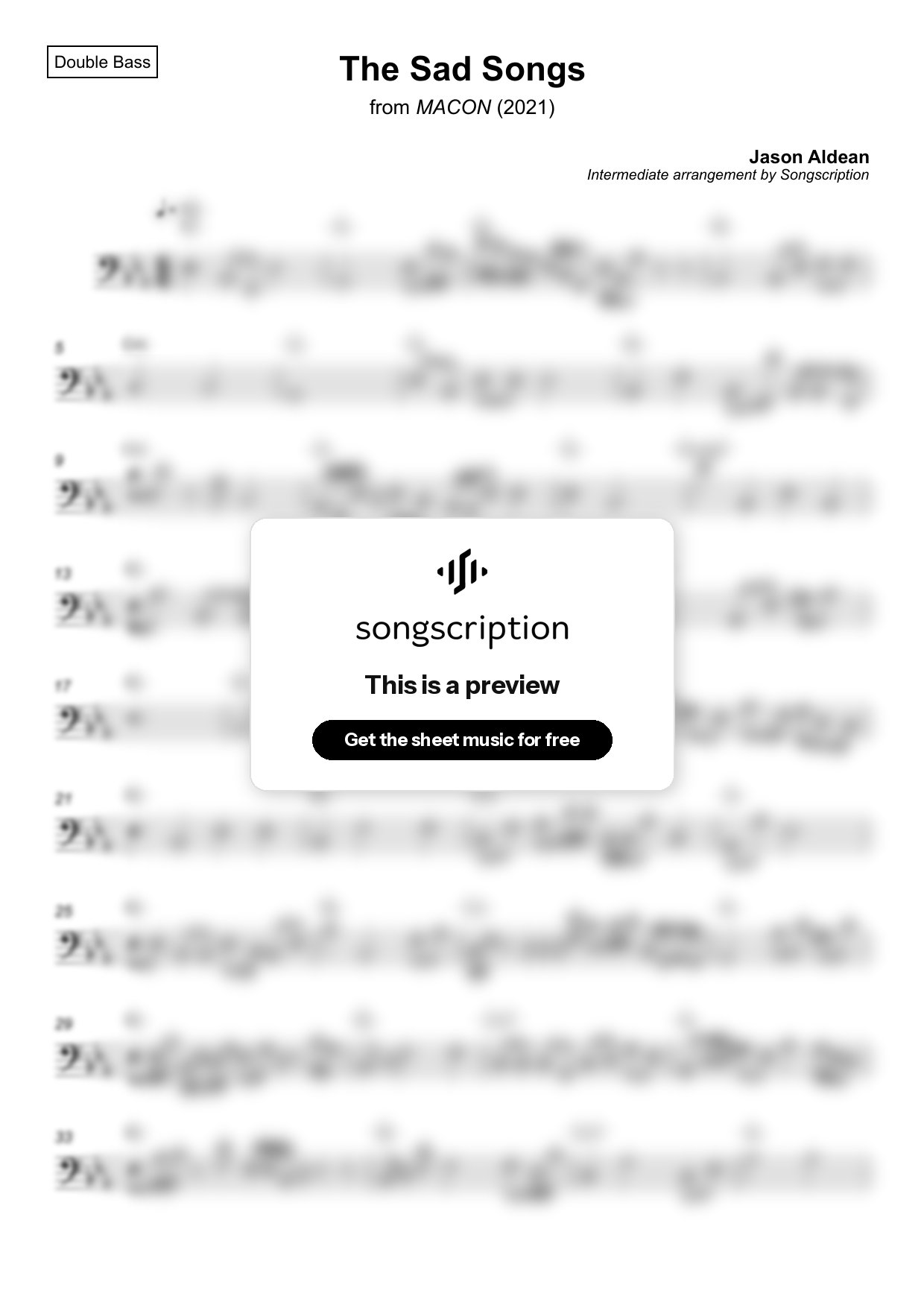Intermediate Double Bass Sheet Music for "The Sad Songs" by Jason Aldean